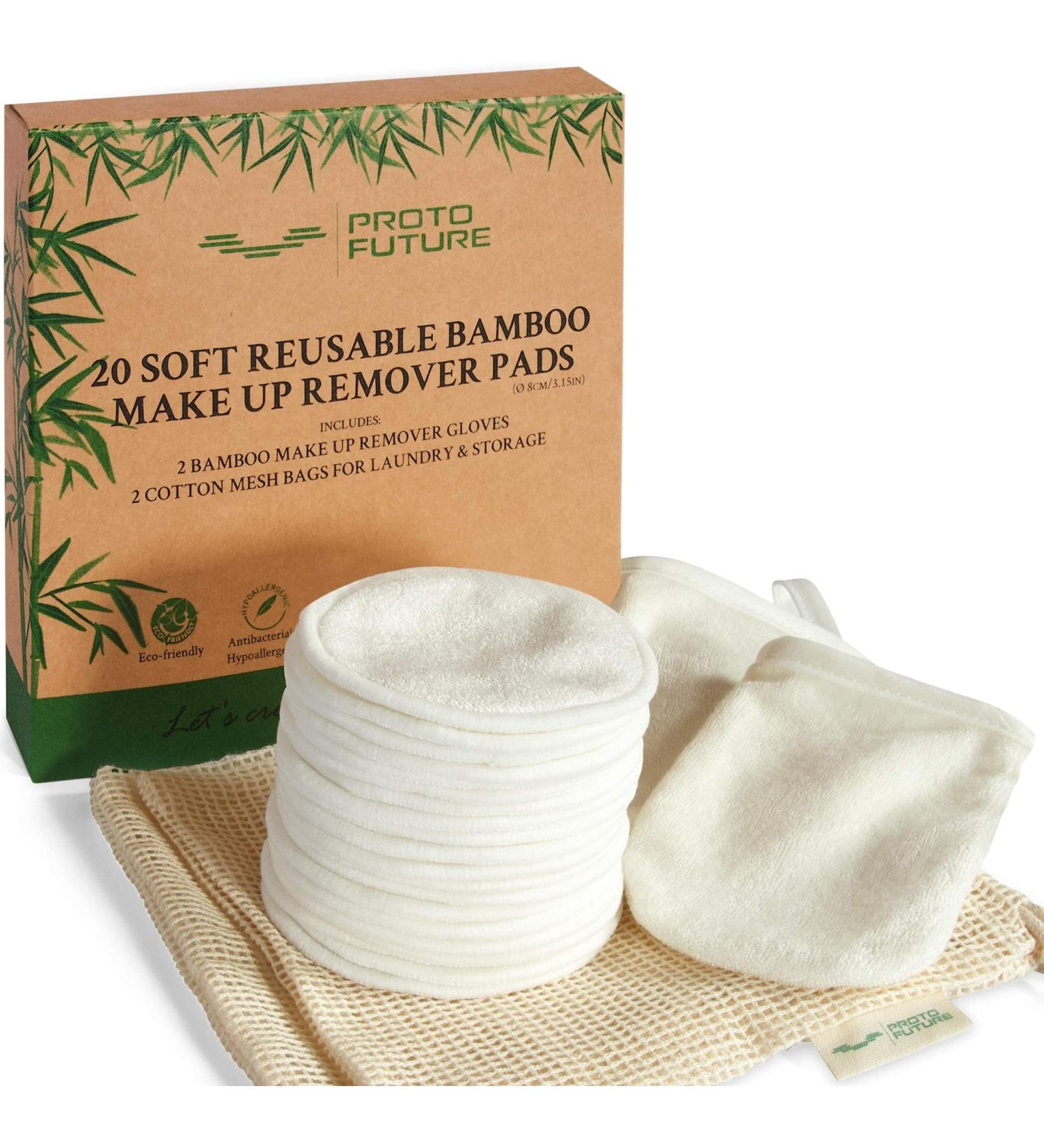 Shop Proto Future 20 Washable Sminking Pads - Organic Bamboo Slip-Making Pads with Gloves & Cotton Bags | Eco-Friendly & Waste-Free - Buy Online on GoSupps.com