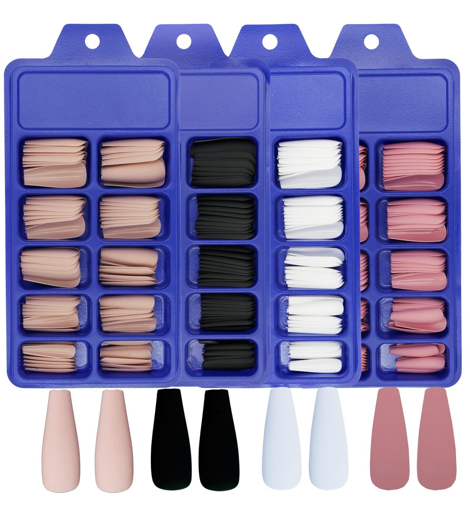 AddFavor 400pc Matte Coffin Press-On Nails Set | Black, White, Pink, Nude - DIY Acrylic Nail Tips for Women & Girls - Buy Online on GoSupps.com