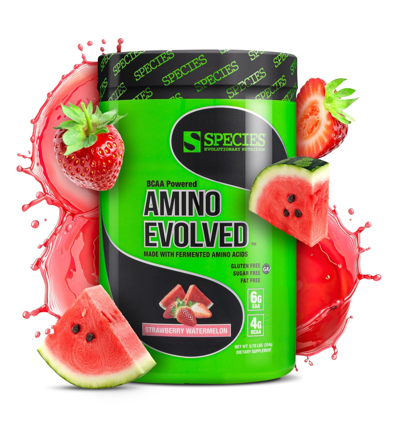 Species Nutrition Amino Evolved EAA & BCAA Powder - Fermented Amino Acids for Muscle Recovery & Endurance | Strawberry Watermelon - 30 Servings - Pre & Post Workout Supplement - Buy Online on GoSupps.com