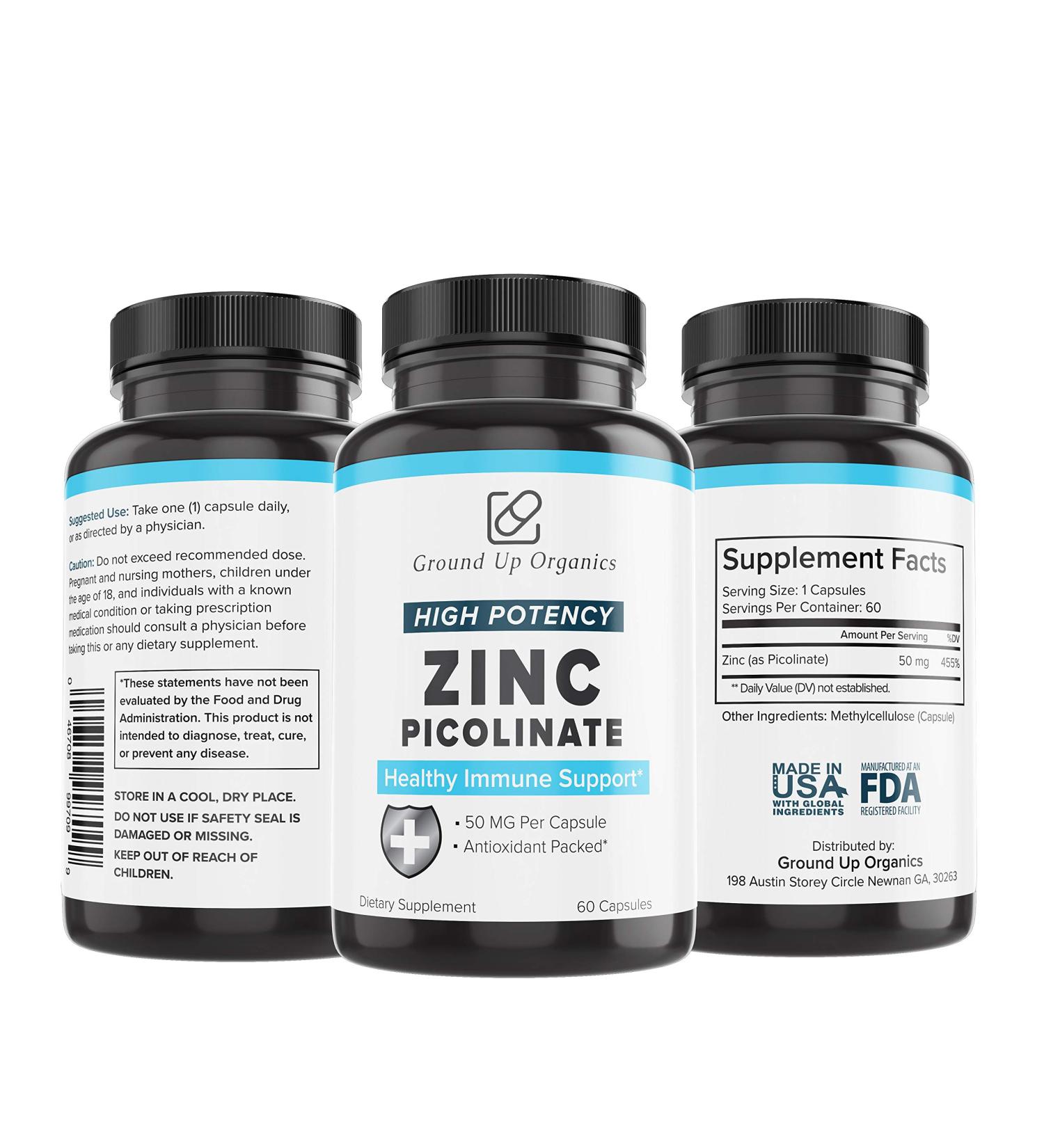 Ground Up Organics Zinc Supplements - High Potency for Healthy Immune System - Gluten Free - Buy Online on GoSupps.com