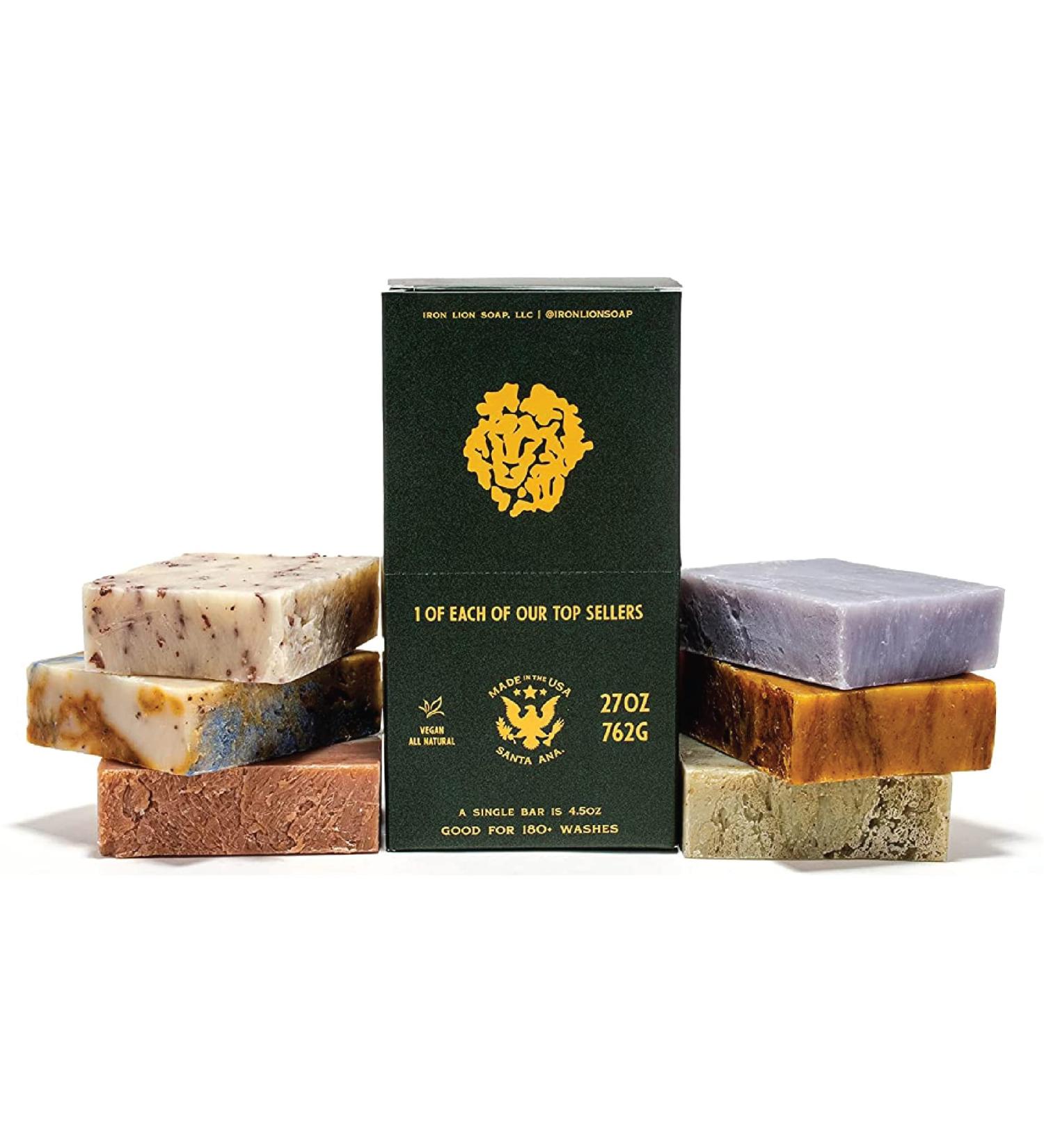 Iron Lion Vegan All Natural Men's Soap Bars Variety Pack - Organic, Plant Based Soap for Body, Face, Hands, and Bath (6 Pack) - Buy Online on GoSupps.com