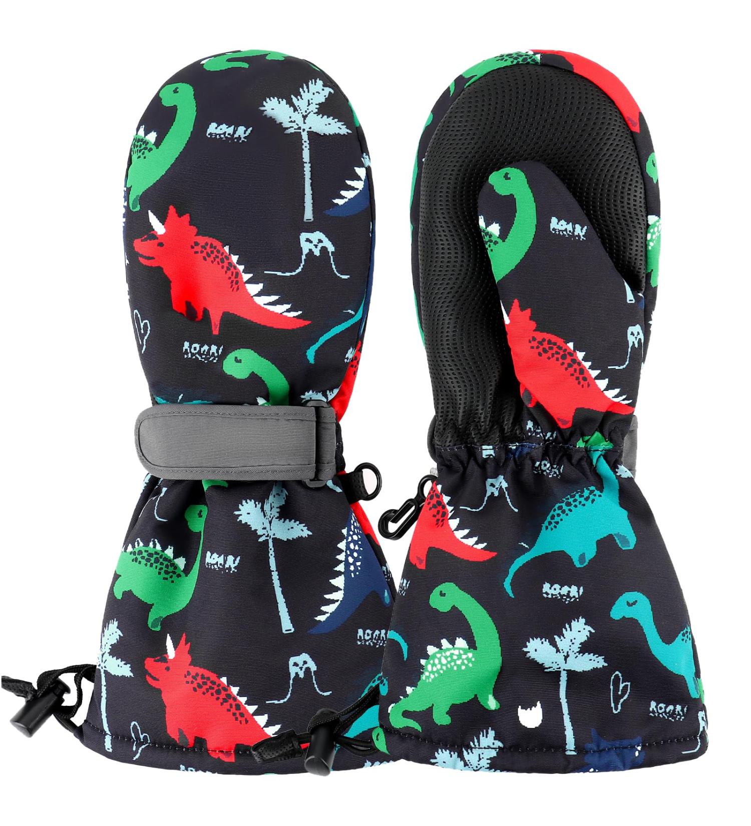 Jangannsa Baby Gloves - Waterproof Winter F ustling for Boys & Girls 1-6 Years | Black Dinosaur Ski Gloves - Buy Online on GoSupps.com