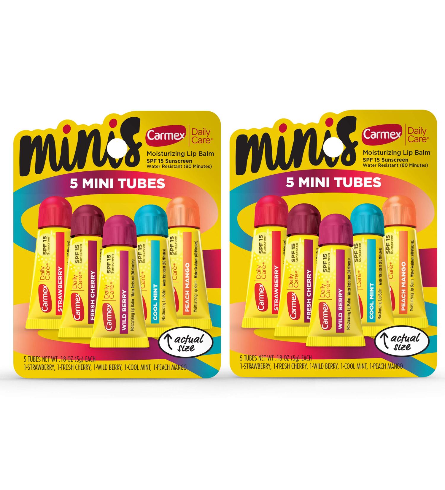 Carmex Daily Care Minis Lip Balm Tubes SPF 15 Variety Pack - 5 Flavors - 0.18 OZ Each - 10 Total Tubes - Buy Online on GoSupps.com