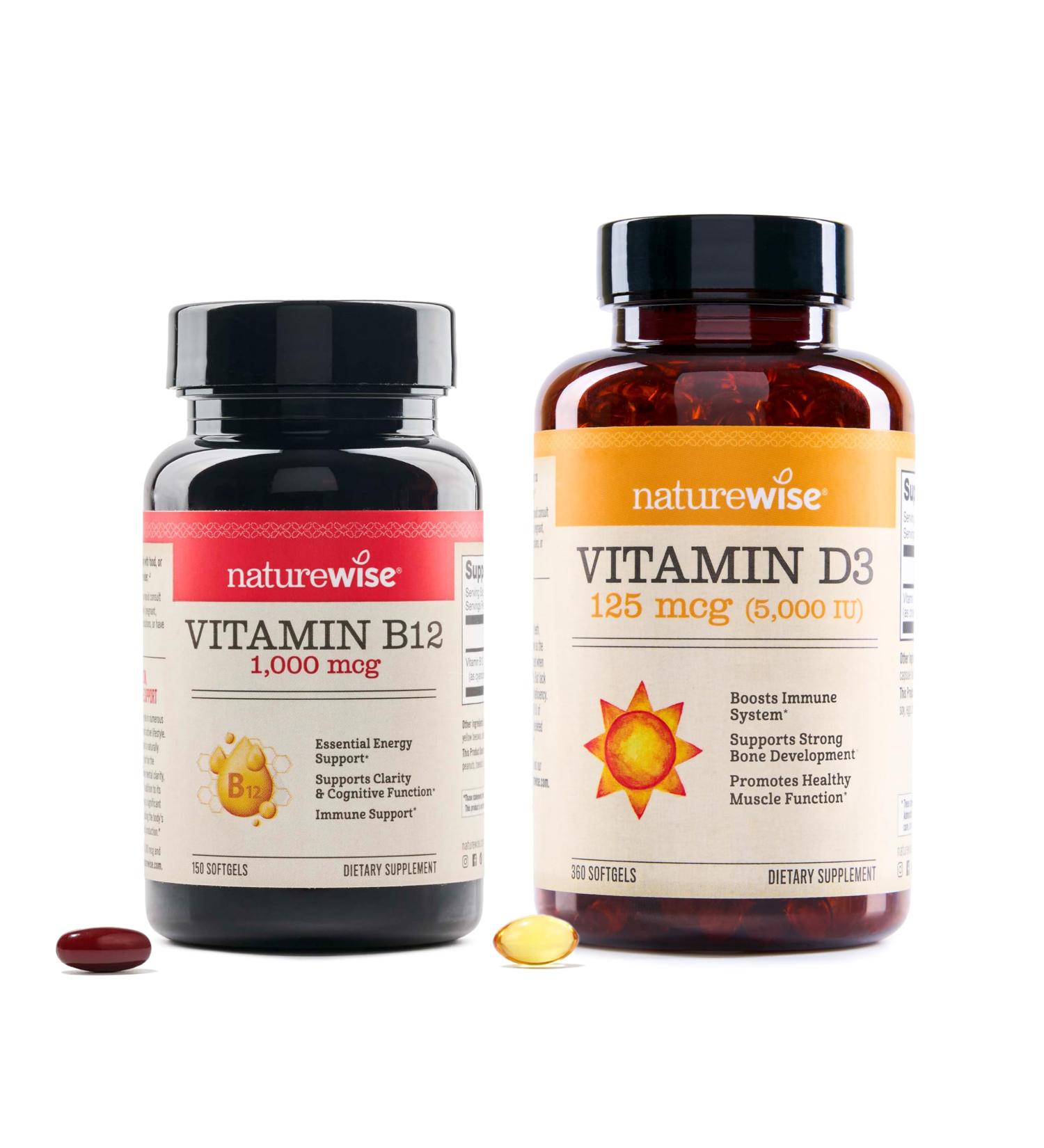 NatureWise Vitamin B12 1 000 mcg 150 Softgels & Vitamin D3 5000iu 360 Mini Softgels for Energy Mental Clarity Bone & Muscle Support - Buy Online on GoSupps.com