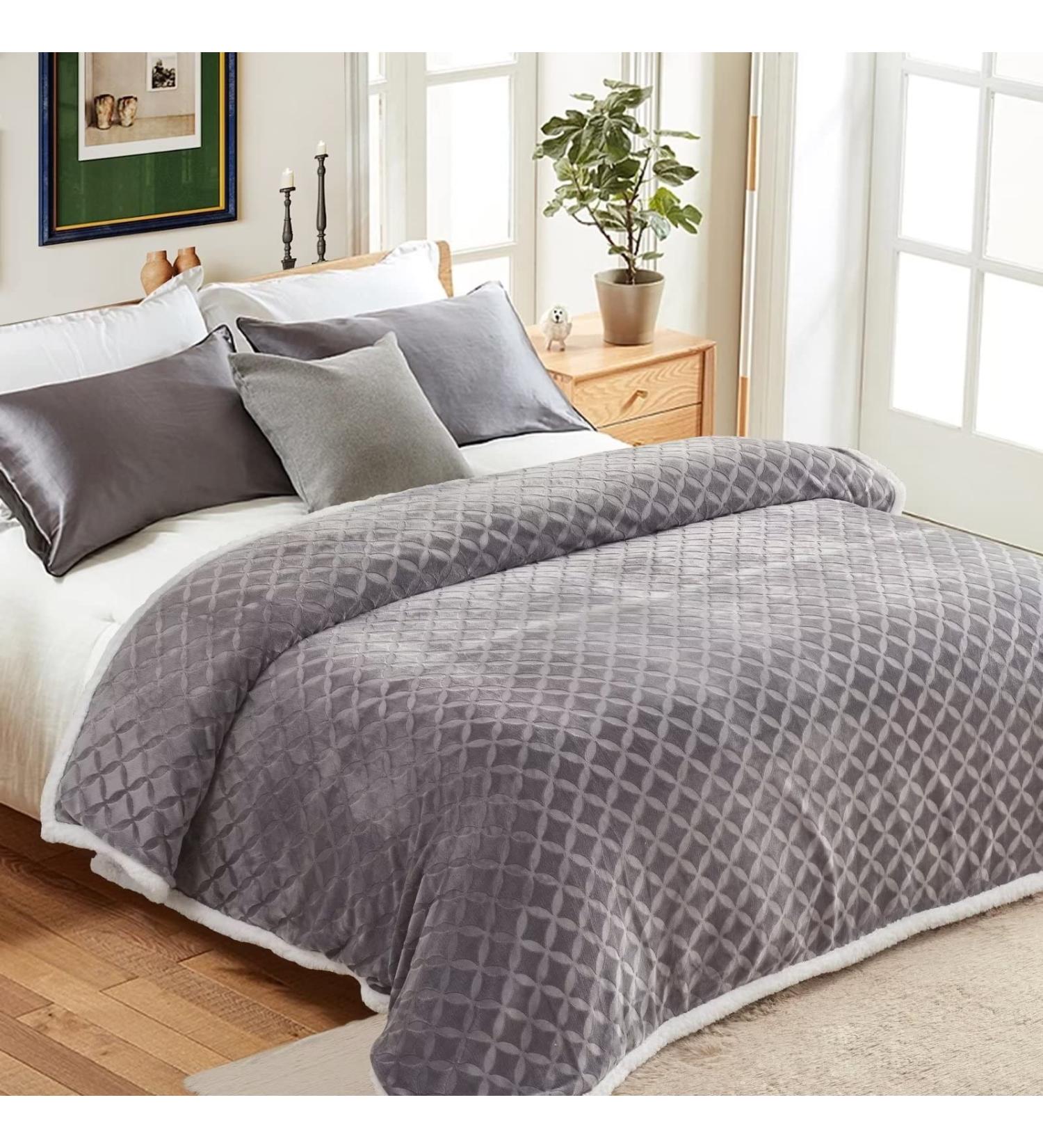 Inhand Sherpa Throw Blanket Queen Size 90x90 Grey - Cozy Reversible Flannel Fleece Blanket for Couch, Sofa, Bed - Soft, Warm, and Plush - Buy Online on GoSupps.com