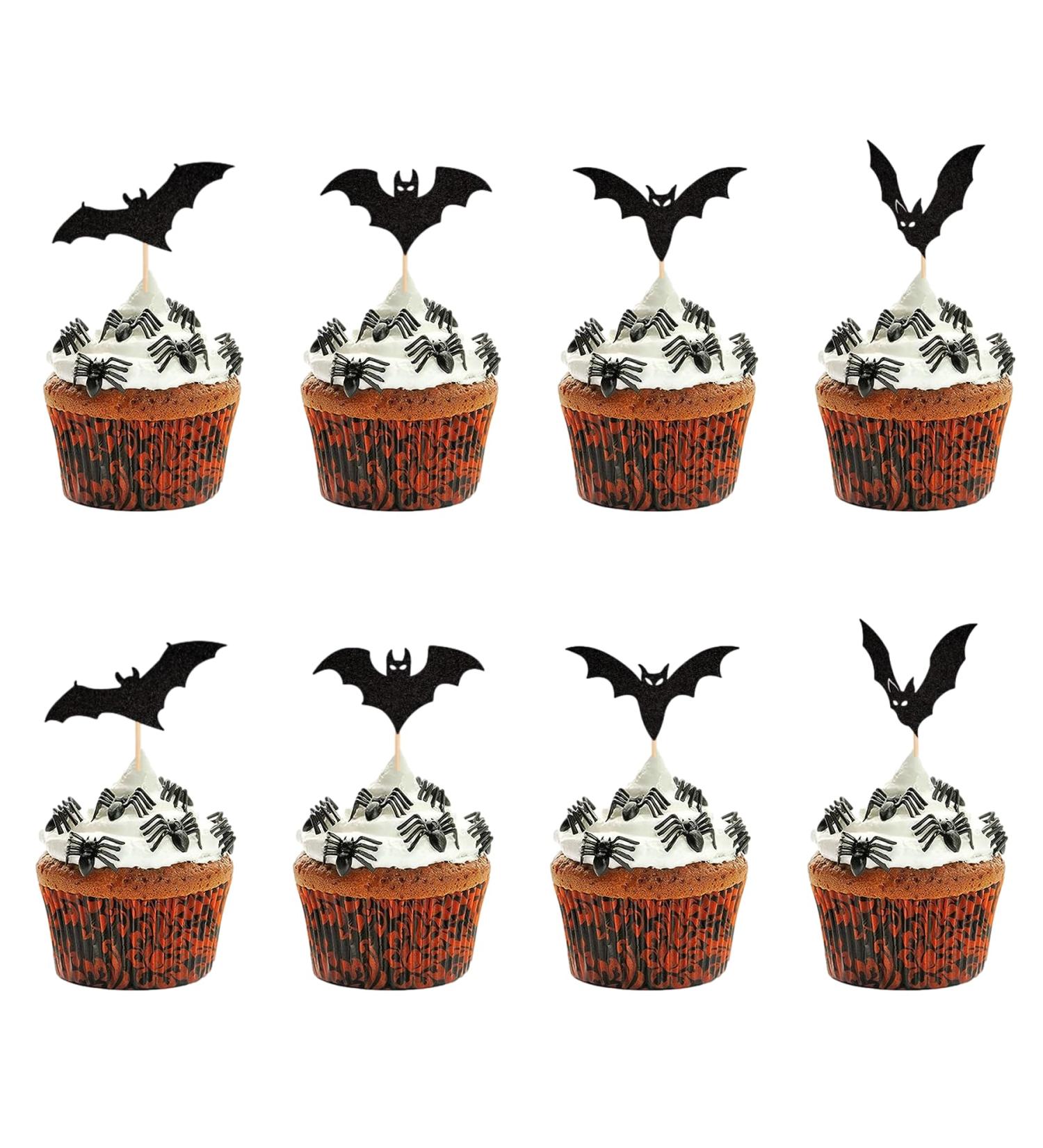 Halloween Cupcake Toppers Black Bat Glitter Cupcake Decorations DIY Cake Insert Topper Food Fruit Dessert Cupcake Picks for Halloween Birthday Cake Decorations Party Supplies (24pcs) - Buy Online on GoSupps.com