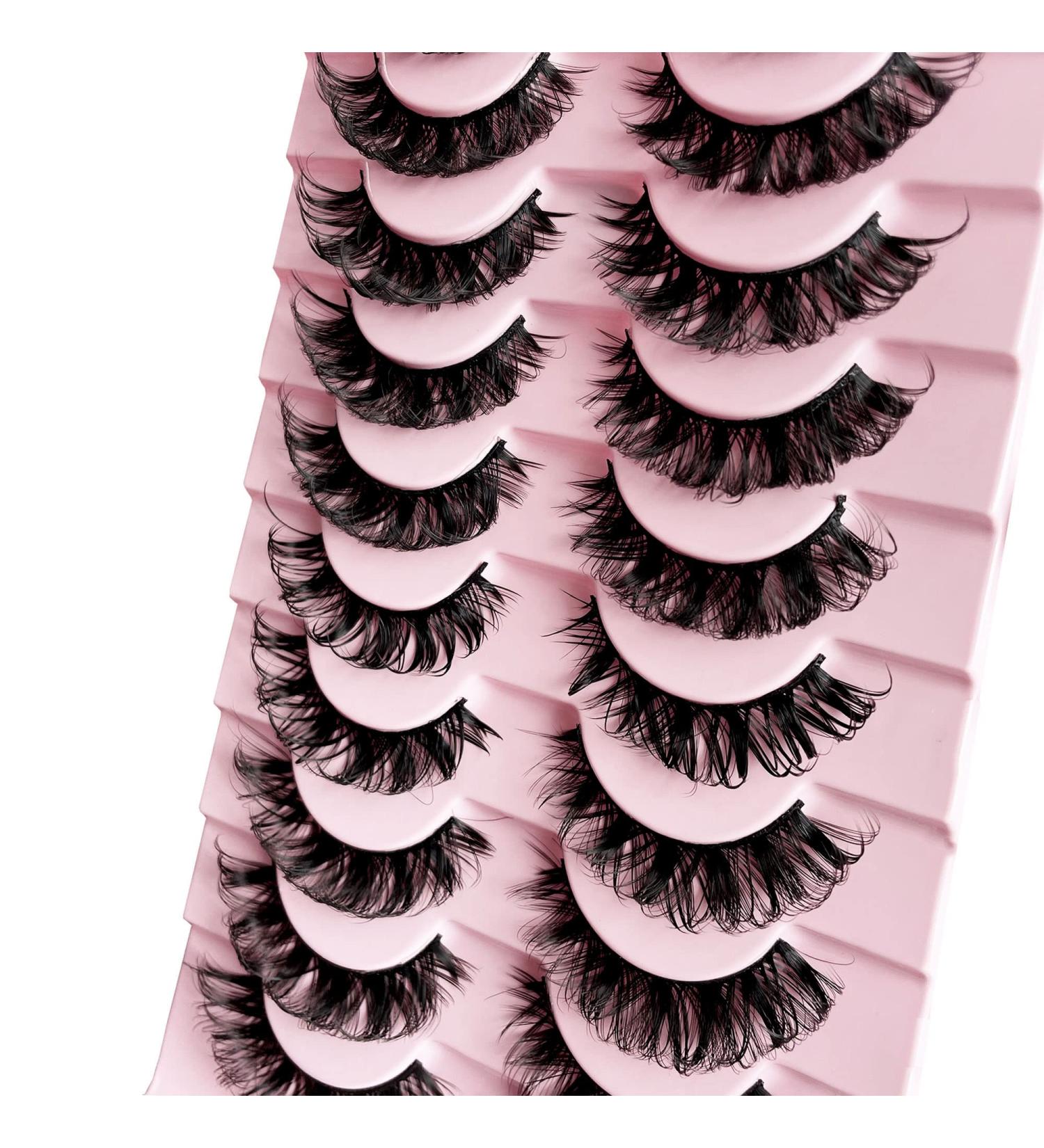 Russian D Curl Strip Lashes 15-20mm 10 Pairs Faux Mink False Eyelashes Pack | D Curl Volume Fluffy Natural Lashes | Multipack Fake Lashes for Glamorous Eyes - L08 - Buy Online on GoSupps.com