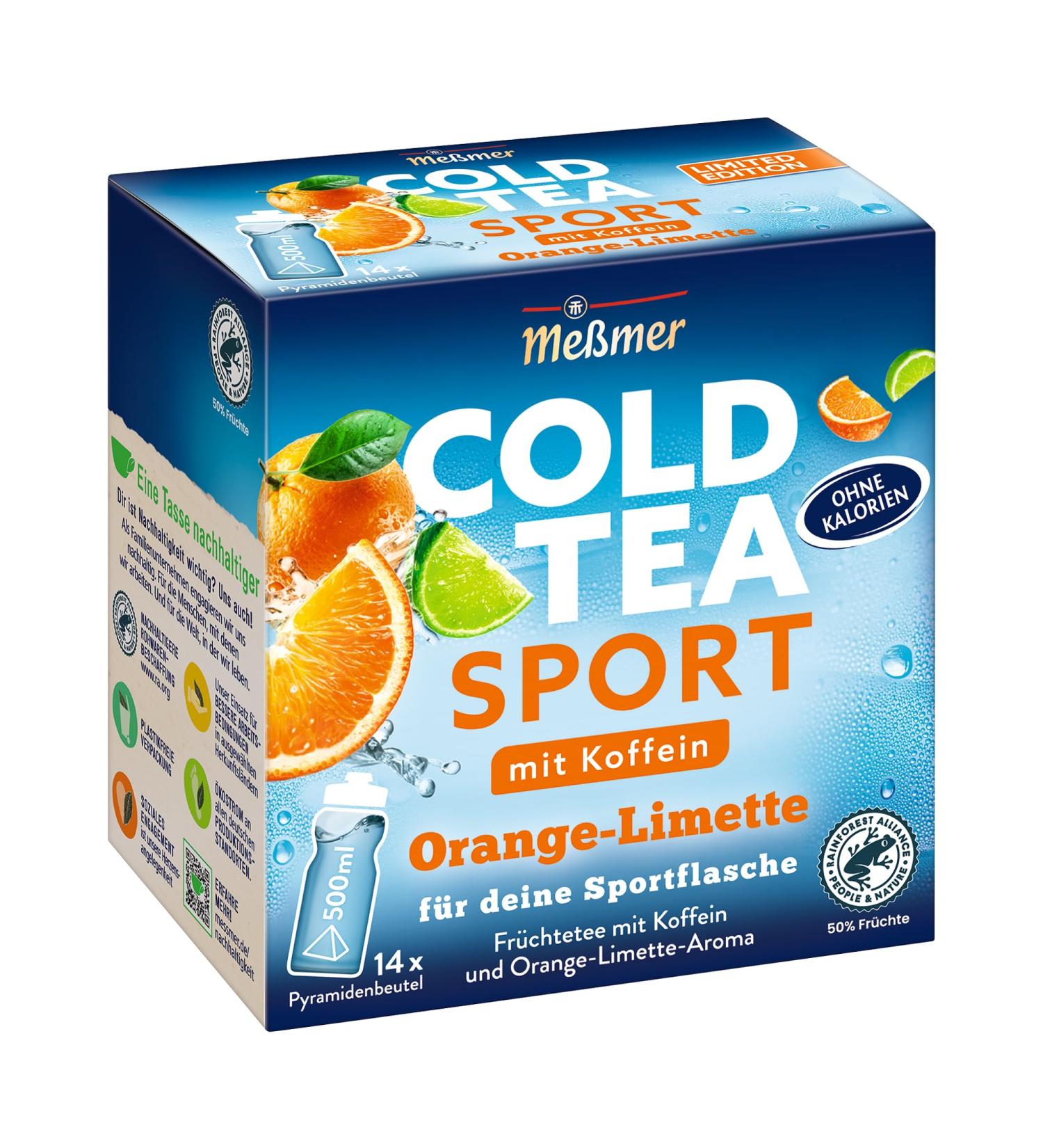 Messmer Cold Tea Sport Orange Limette | Limited Edition | Caffeine | 14 Pyramid Bags | Gluten-Free Lactose-Free Vegan | 38.5g - Buy Online on GoSupps.com