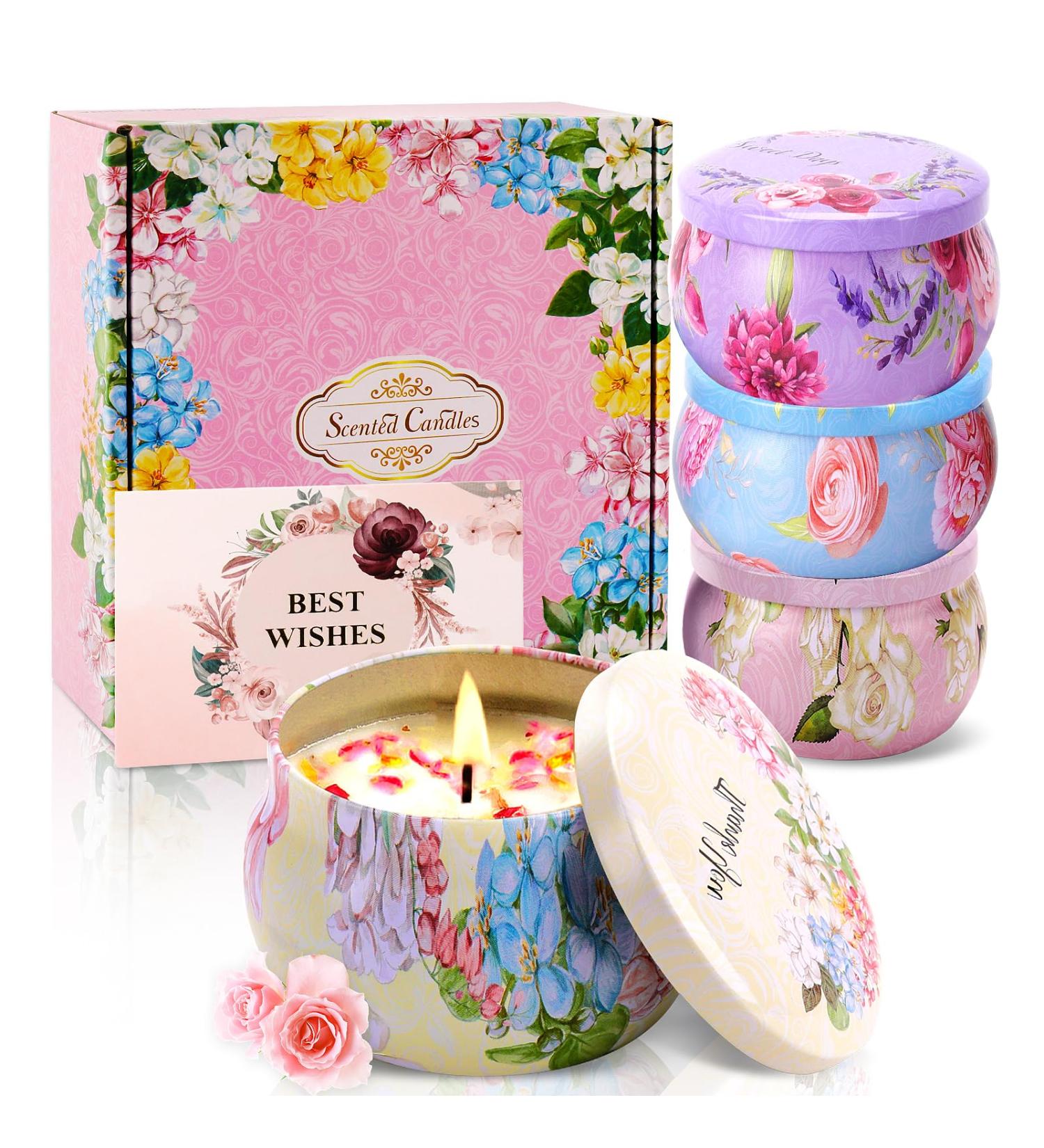 Women's Scented Candle Gift Set - 4-Piece Aromatherapy Candles for Christmas & Birthdays | Natural Soy Wax 120 Hours Long Lasting Stress Relief Fancy Design - Buy Online on GoSupps.com