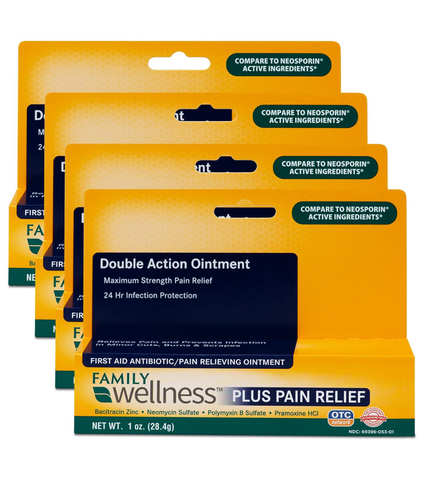 Green Hills Family Wellness Triple Antibiotic + Pain Relief Ointment 1oz - 4 Pack | Soothes Pain, Cuts, Burns & Scrapes | 24-Hour Infection Protection - Buy Online on GoSupps.com