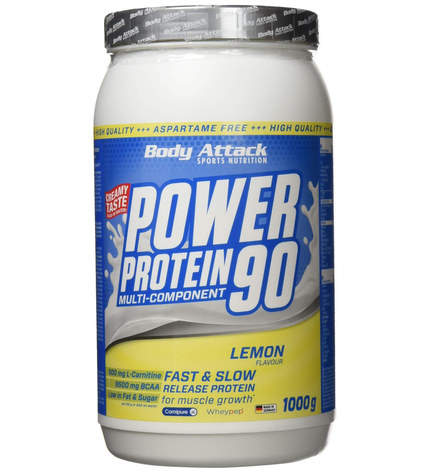 Body Attack Power Protein 90 - Lemon 1kg | Multi-Component Protein Powder with BCAA Vitamins & L-Carnitine - Creamy Protein Shake - Made in Germany - Buy Online on GoSupps.com