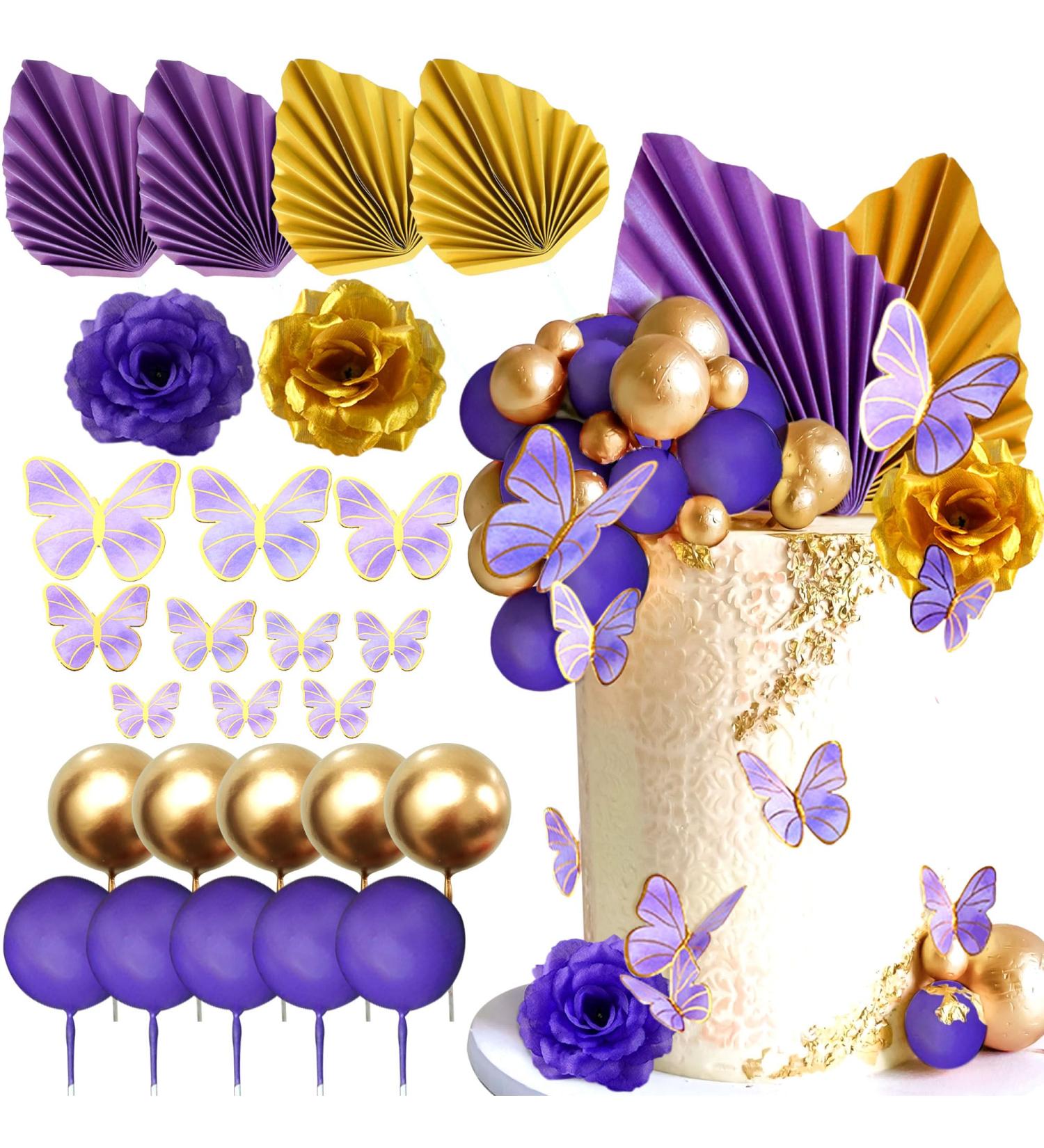 JEVENIS Purple Cake Decorations - Rose Butterfly Palm Leaves & Disco Balls for Wedding Cakes | Stunning Tortendeko Collection - Buy Online on GoSupps.com