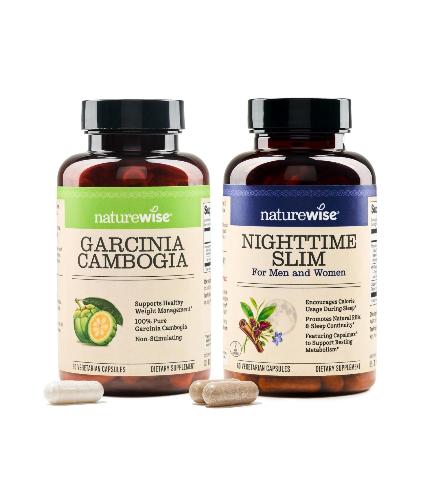 NatureWise 1 Garcinia Cambogia - 60% HCA - Vegan Non-GMO - 90 Capsules 1-3 Month Supply + 1 NighttimeSlim- Cayenne Green Coffee Bean GABA - 60 Capsules 30-Day Supply  - Buy Online on GoSupps.com