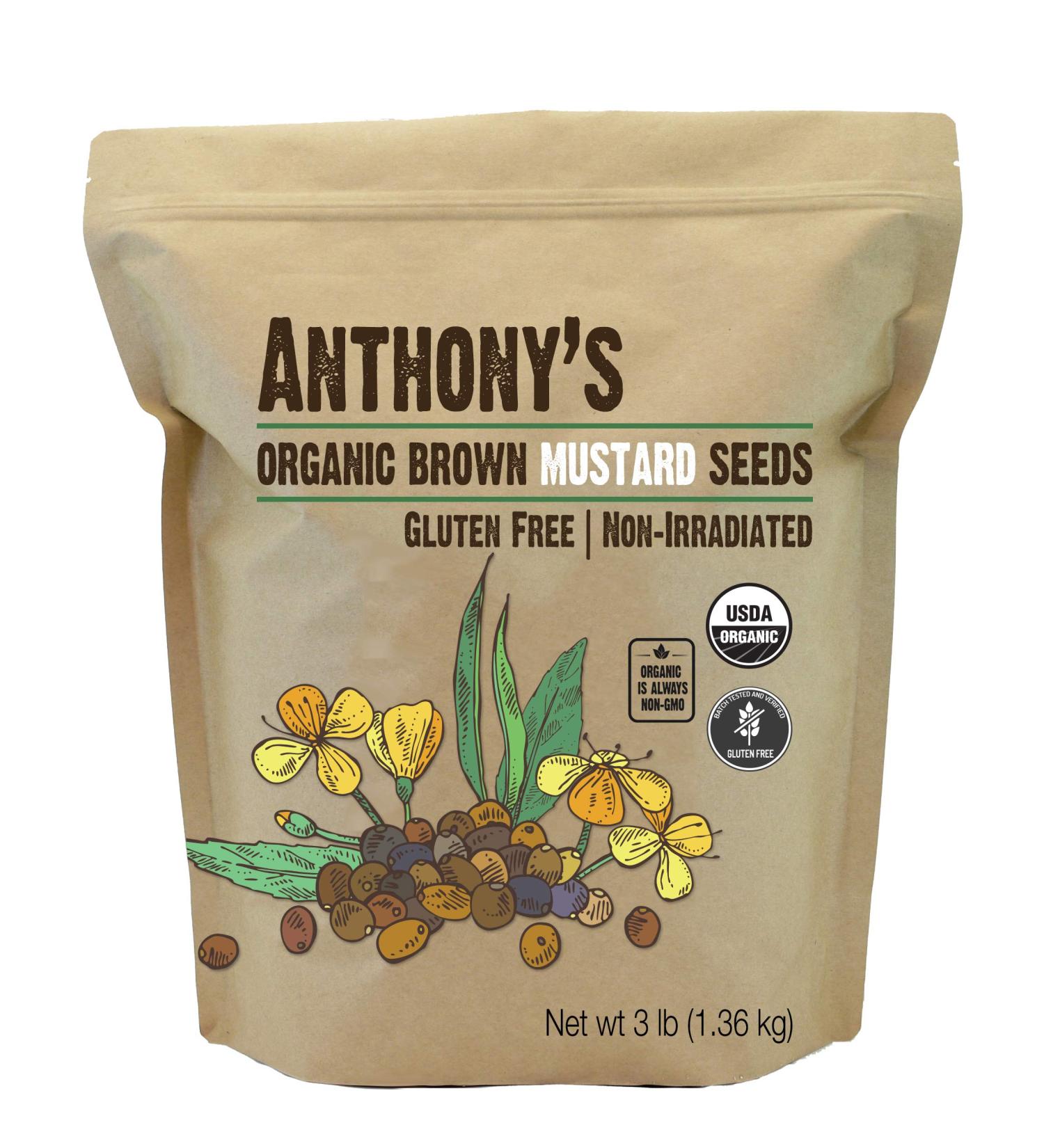 Anthony's Organic Brown Mustard Seeds 3 lb - Gluten Free, Non GMO, Keto Friendly - Buy Online on GoSupps.com