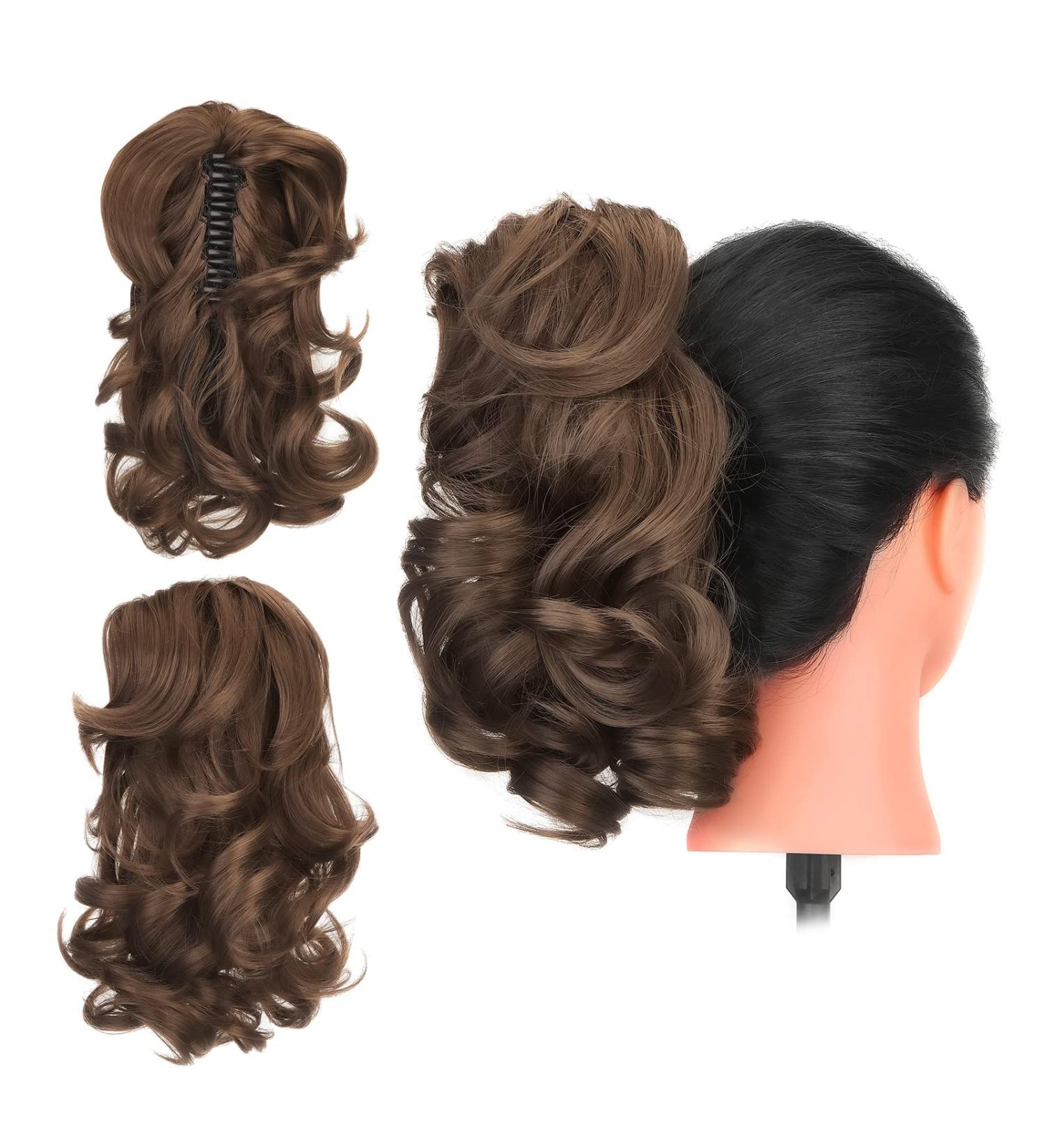 Shop Gairyan 30cm Long Curly Ponytail Extensions - Dark Brown & Dark Auburn Claw Clip Synthetic Hair for Women - Buy Online on GoSupps.com