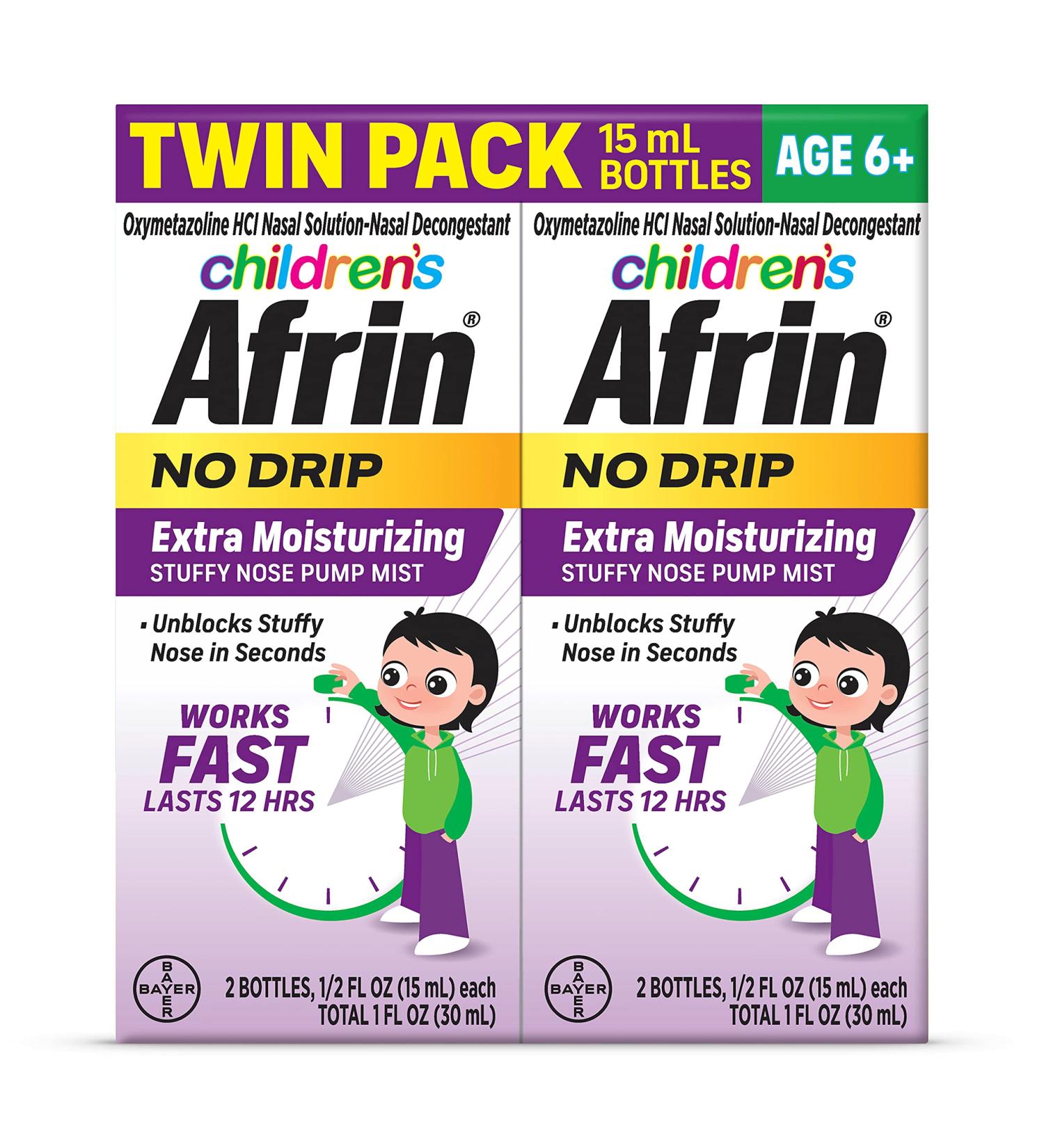 Afrin Children's Age 6+ No Drip Extra Moisturizing Nasal Spray Pump Mist - 12 Hour Relief (Twin Pack 30 mL) - Buy Online on GoSupps.com