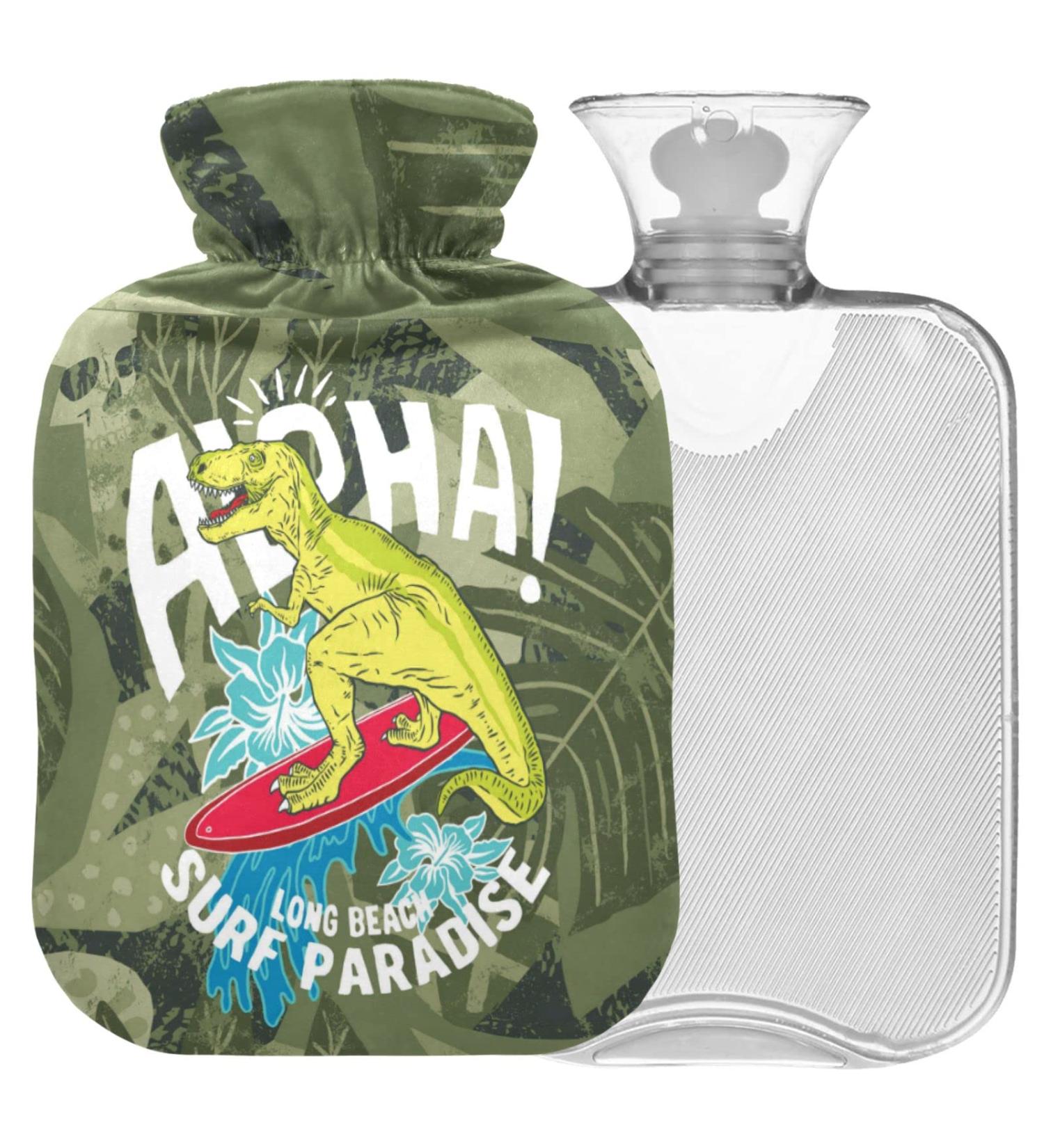 Buy Naanle Palm Leaf Dinosaurs Heat Bottle with Cover - 1L Hot Water Bottle for Pain Relief & Cold Therapy - Transparent Bag Ideal for Bed & Hand/Foot Comfort - Buy Online on GoSupps.com