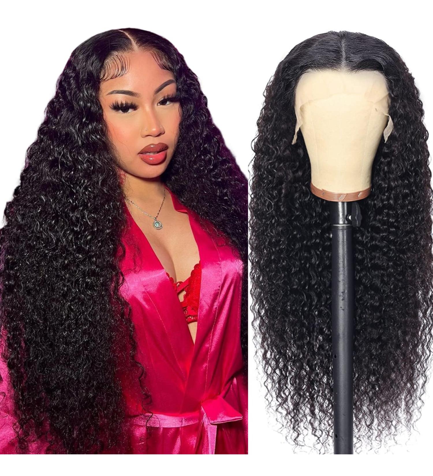 26 Inch Deep Wave Lace Front Human Hair Wig - Pre Plucked, Glueless, 180% Density | Natural Black Color - Curly Wigs for Black Women - Buy Online on GoSupps.com