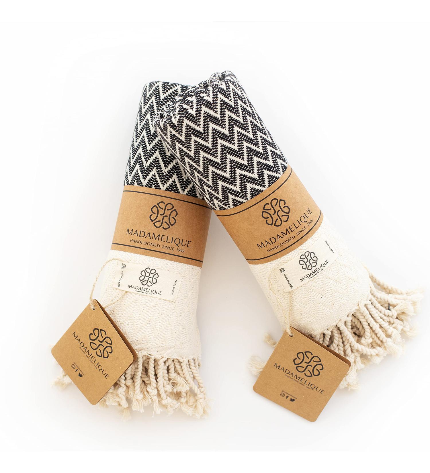Madamelique Exclusive Hand Towels Set of 2 - 18 x 40 Inches - 100% Pure Cotton - Versatile Peshtemal Towel for Bathroom, Kitchen, and Yoga - Black - Buy Online on GoSupps.com