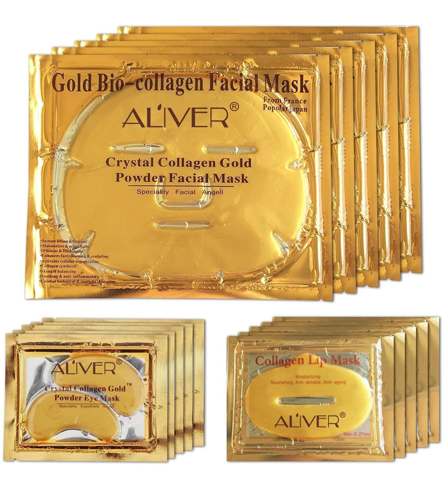 24K Gold Bio Collagen Crystal Face Mask + Eye Mask + Lip Mask Set for Anti-Aging Skin Care (5 pairs) - Buy Online on GoSupps.com