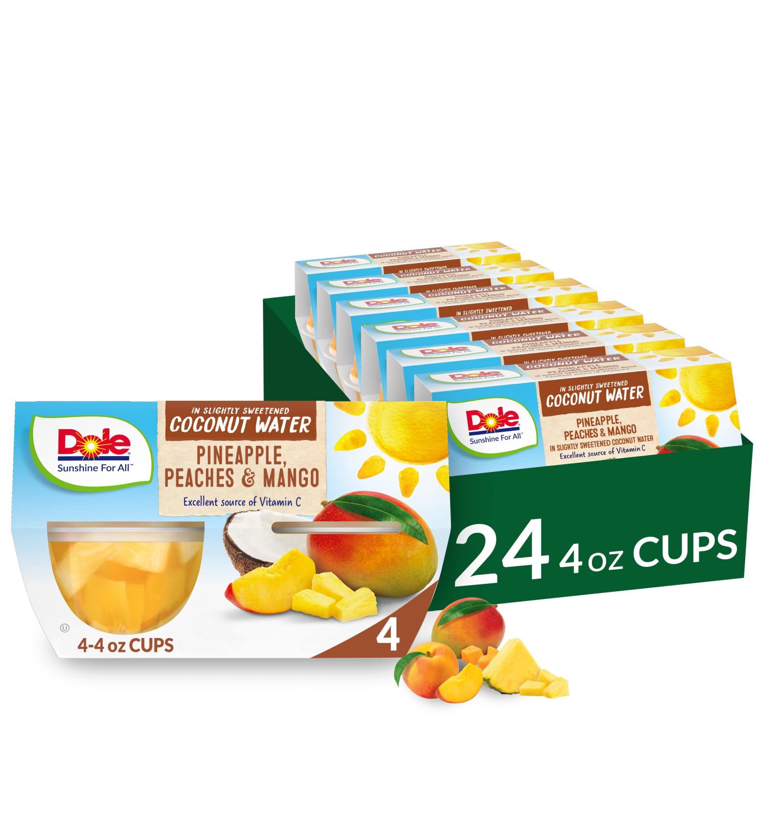 Dole Fruit Bowls Pineapple Peach Mango in Coconut Water - Gluten Free Healthy Snack, 4oz Cups (Pack of 6) - Buy Online on GoSupps.com