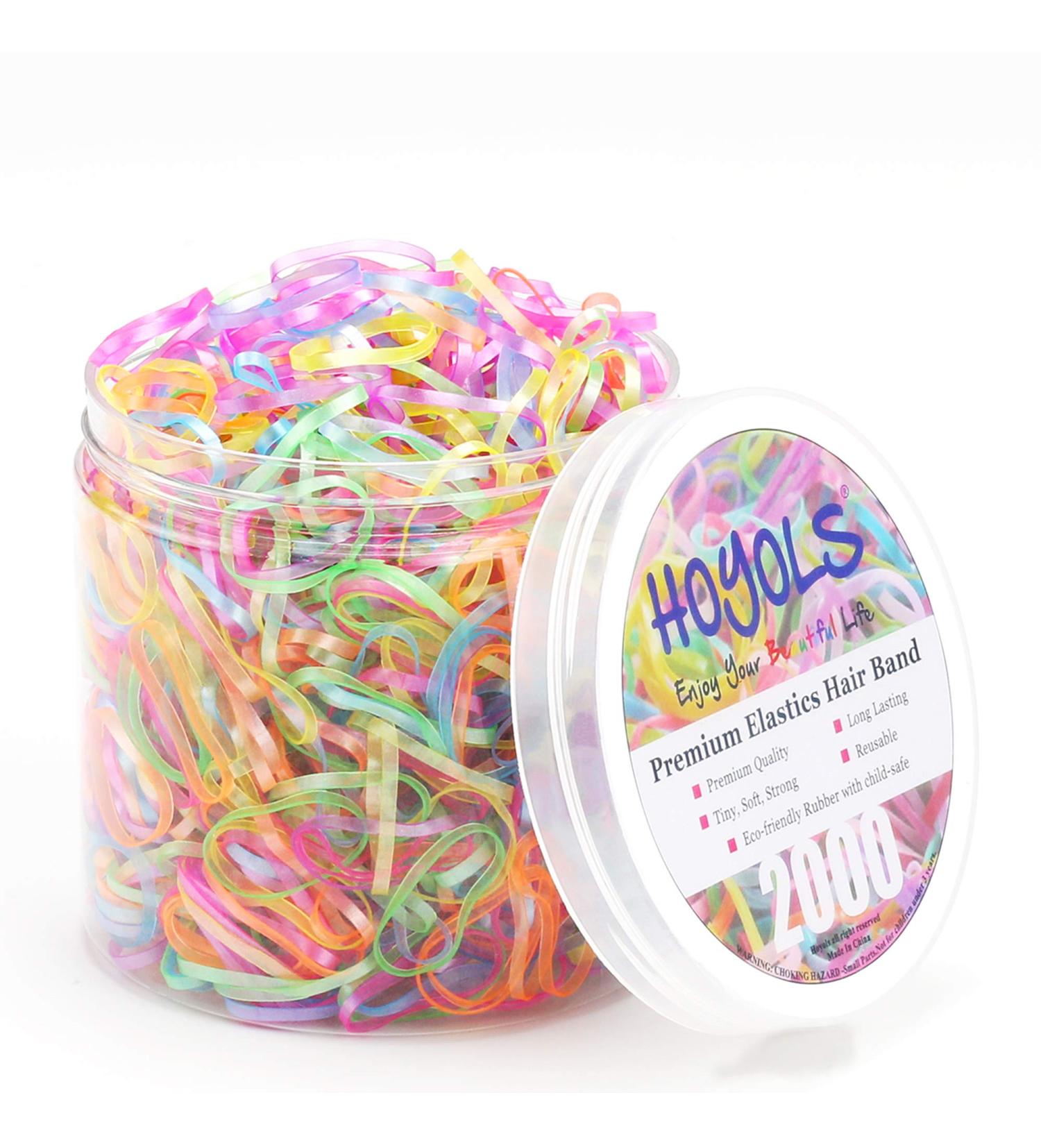 Hoyols 2000pcs Small Baby Elastic Hair Ties - Colorful Rubber Bands for Girls, Kids, and Women - No Damage Ponytail Holders - Bulk 7 Colors - Buy Online on GoSupps.com