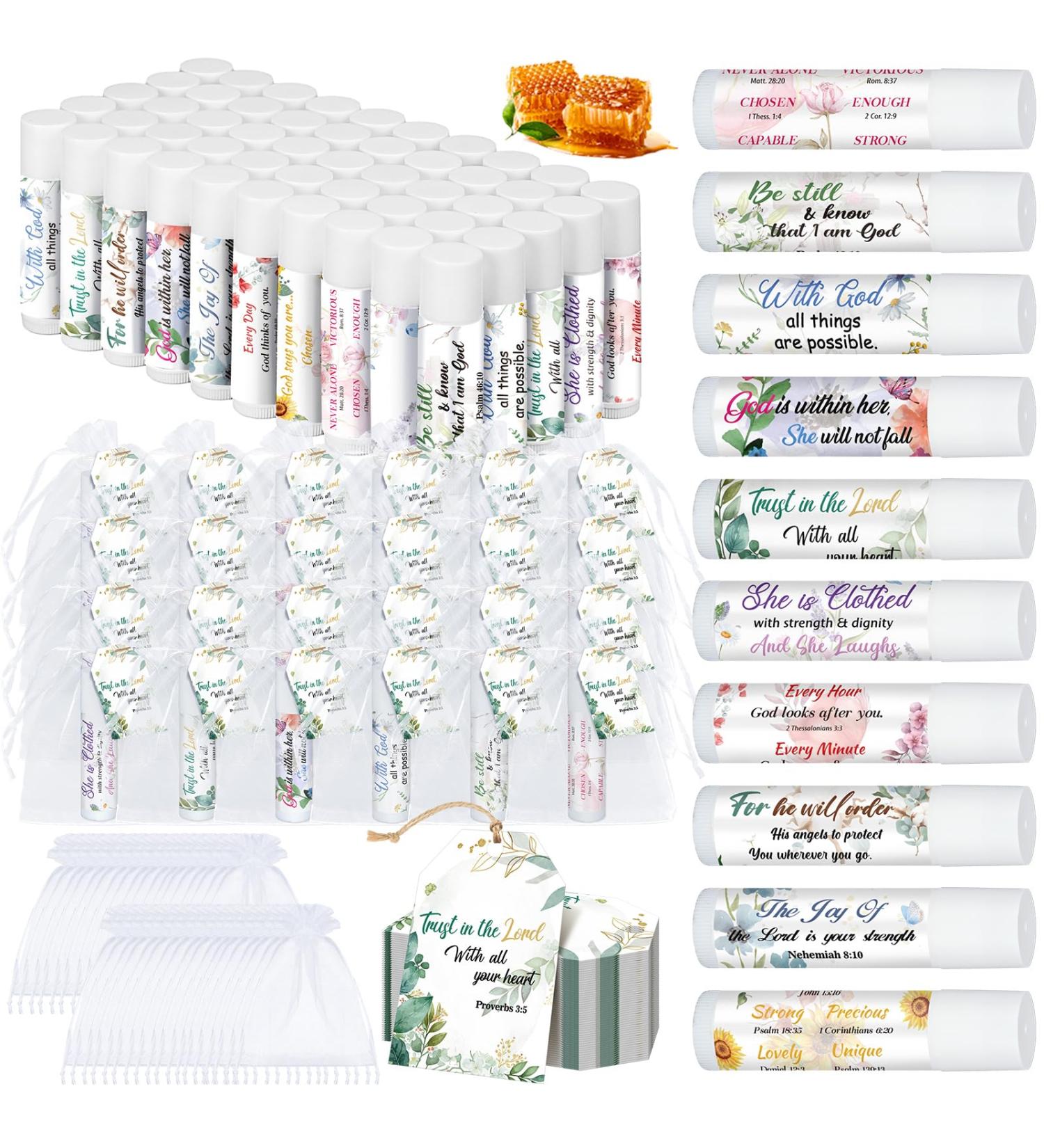 50 Sets Christian Lip Balms - Inspirational Gifts with Bible Verses | Bulk Honey Flavored Party Favors for Women - Buy Online on GoSupps.com