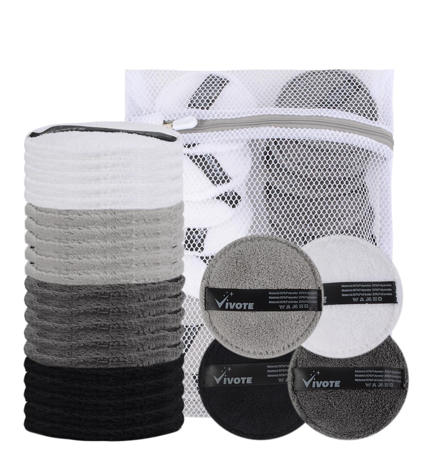 Vivote Microfiber Washable Cotton Pads - 20 Reusable Snack Towels for Facial Cleaning & Skincare | Soft & Color Mixture with Laundry Bag - Buy Online on GoSupps.com