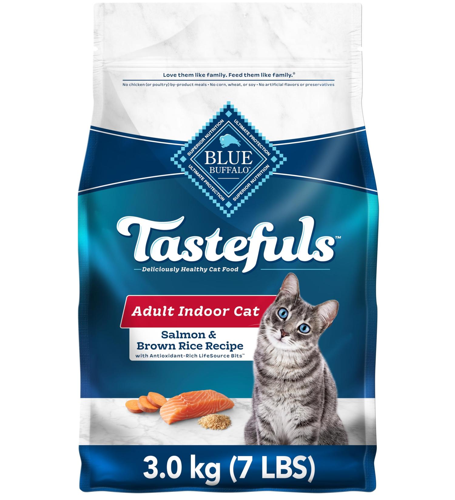 Blue Buffalo Indoor Health Natural Adult Dry Cat Food Salmon And Brown Rice 3.1kg bag - Medium Bag kibble Medium Bag Salmon - Buy Online on GoSupps.com
