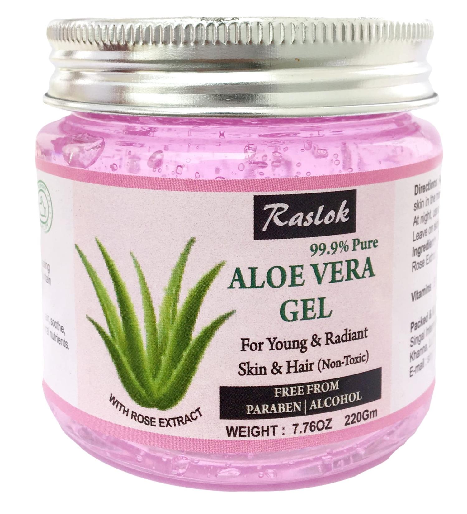 Raslok Aloe Vera Gel - Pure Natural Organic Aloe for Face, Skin & Hair Care - Rose 7.76 Fl Oz - Buy Online on GoSupps.com