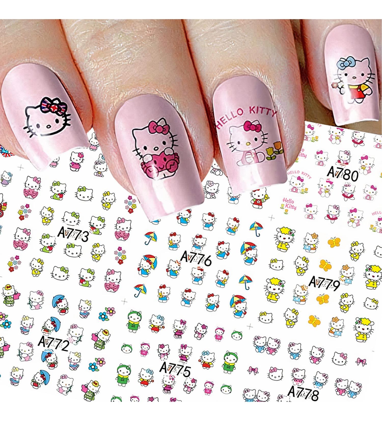 Hello Kitty Nail Stickers - 12 Sheets 3D Self-Adhesive Nail Art Decorations for Kids, Cat Dog Rabbit Designs, Summer Nail Decals for Girls and Women - Buy Online on GoSupps.com