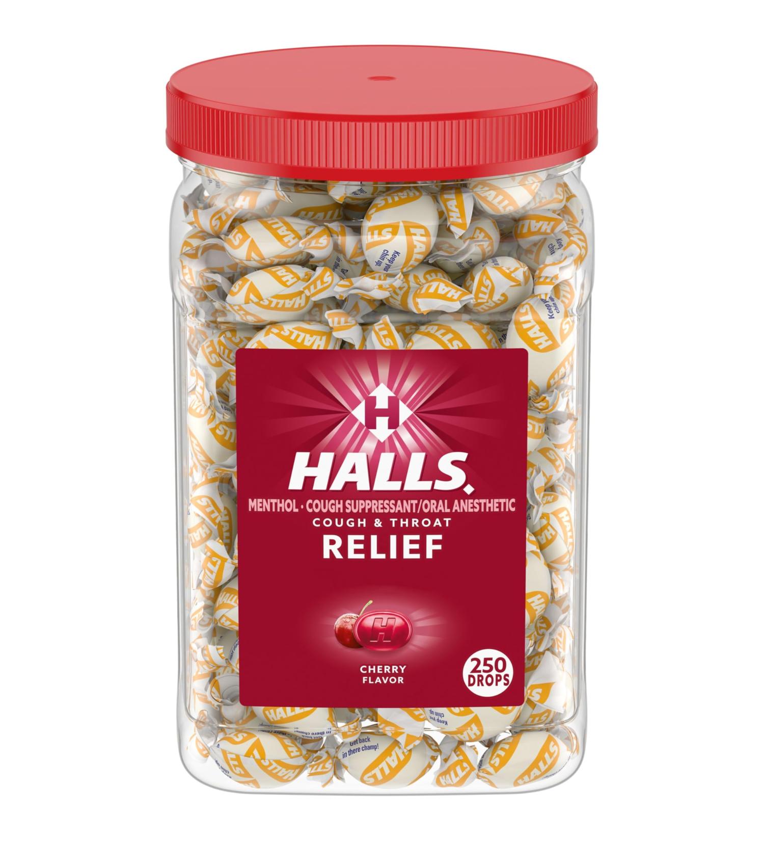 Halls Cough and Throat Relief Cherry Cough Drops Bulk Pack 250 Drops - Buy Online on GoSupps.com