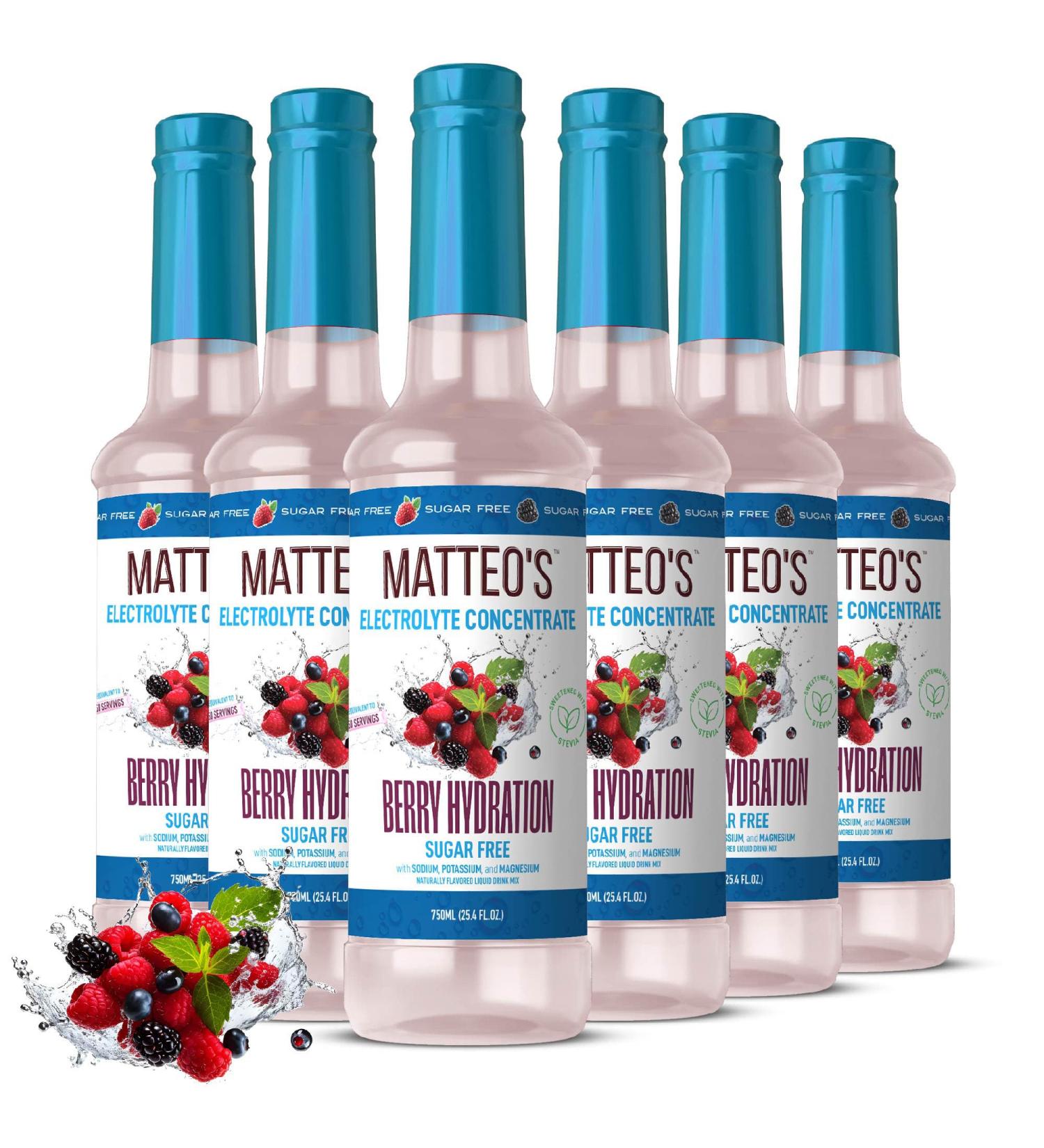 Matteo's Sugar-Free Hydration Concentrate - Electrolyte Drink for Quick Rehydration & Endurance Ideal for Workouts Travel Heat & Sun Delicious with Vitamins & Nutrients Berry Flavor 750ml 6-Pack 750 mL (pack of 6) - Buy Online on GoSupps.com
