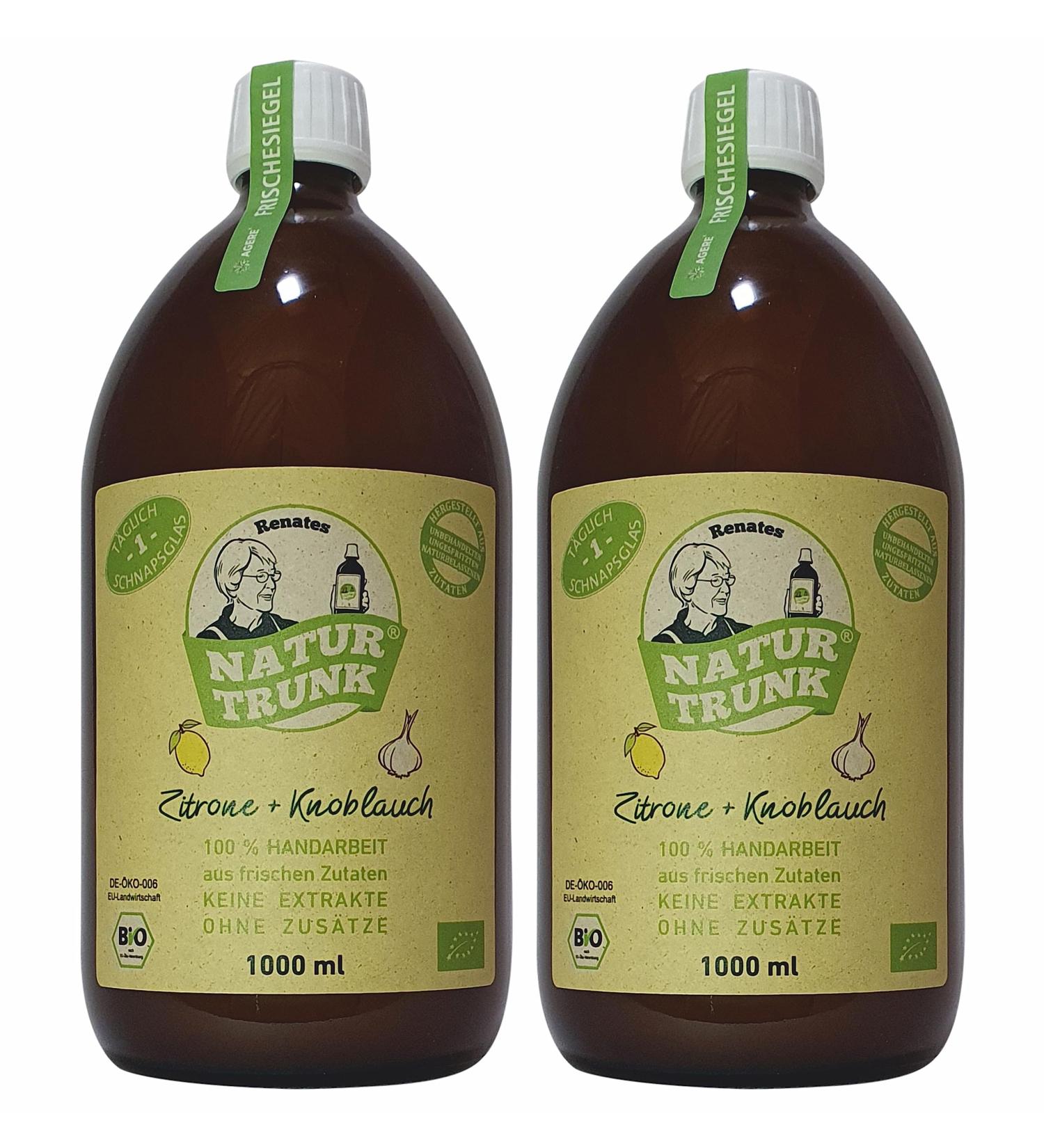 Buy Renate's Natural Lemon Garlic Drink (2x1000ml Glass Bottles) - No Preservatives PZN 04712890 DE- KO-006 - Ships Internationally! - Buy Online on GoSupps.com