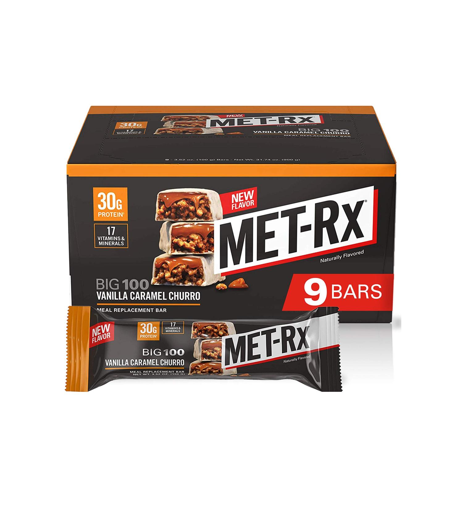 MET-Rx Big 100 Meal Replacement Bars - Vanilla Caramel Churro (9 Bars, 3.52 oz Each) - Buy Online on GoSupps.com