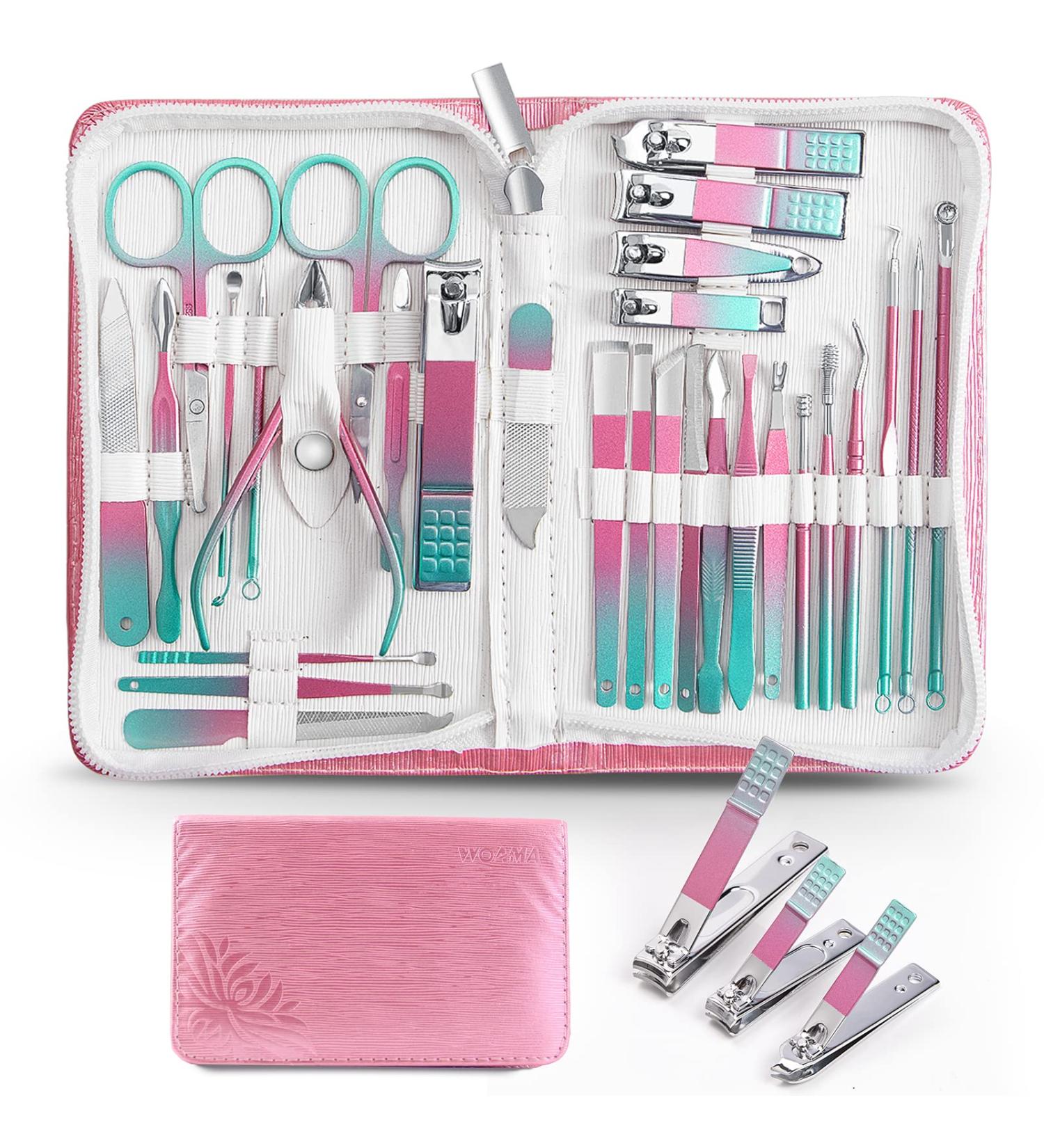 WOAMA 30 in 1 Manicure and Pedicure Kit - Professional Stainless Steel Nail Clippers Set for Women and Men - Rainbow (30 Pieces) - Buy Online on GoSupps.com