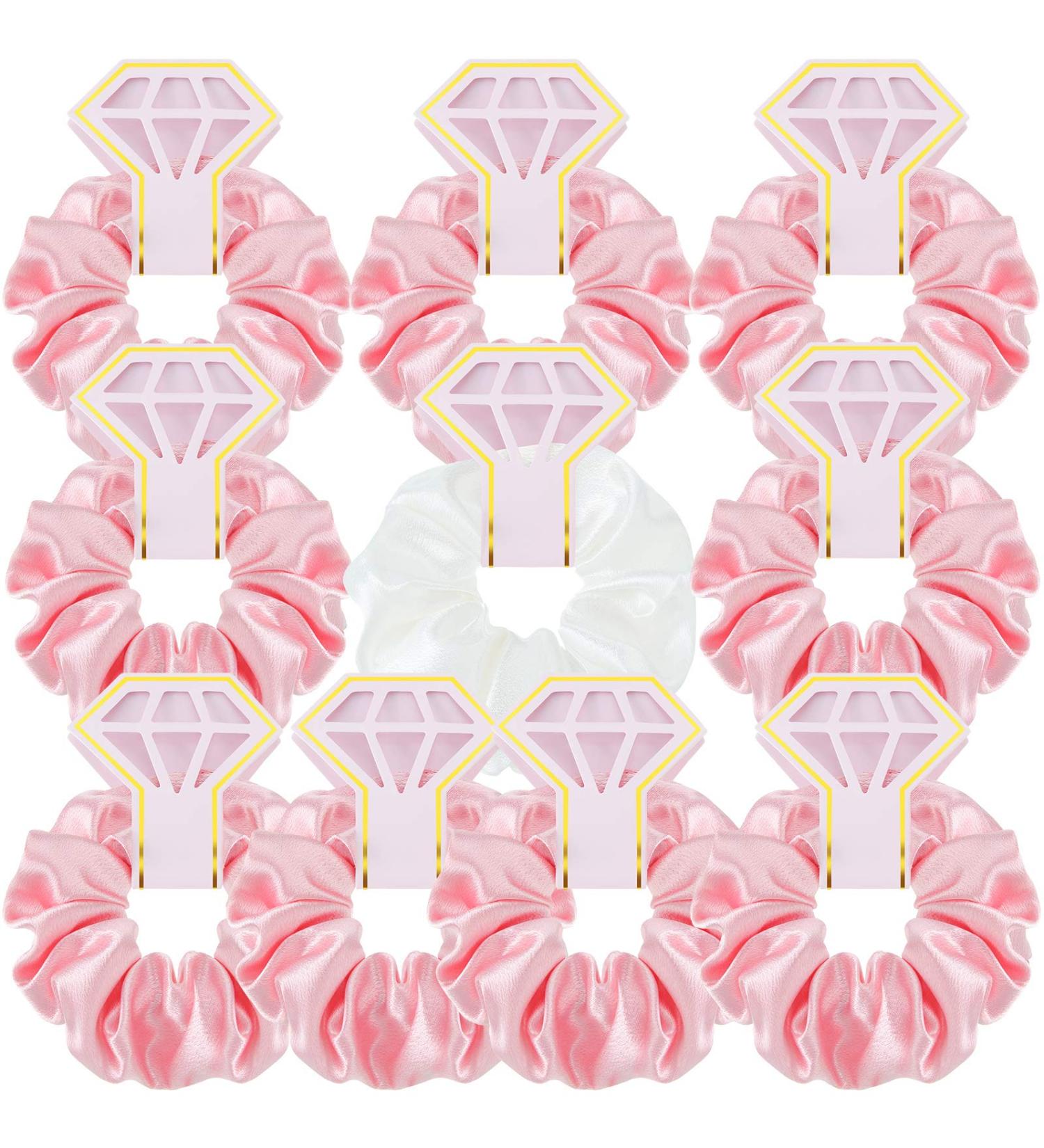 Bridal Hair Scrunchies Set - 10 Satin Bridesmaid Ties for Wedding Accessories (Pink/White) - Buy Online on GoSupps.com