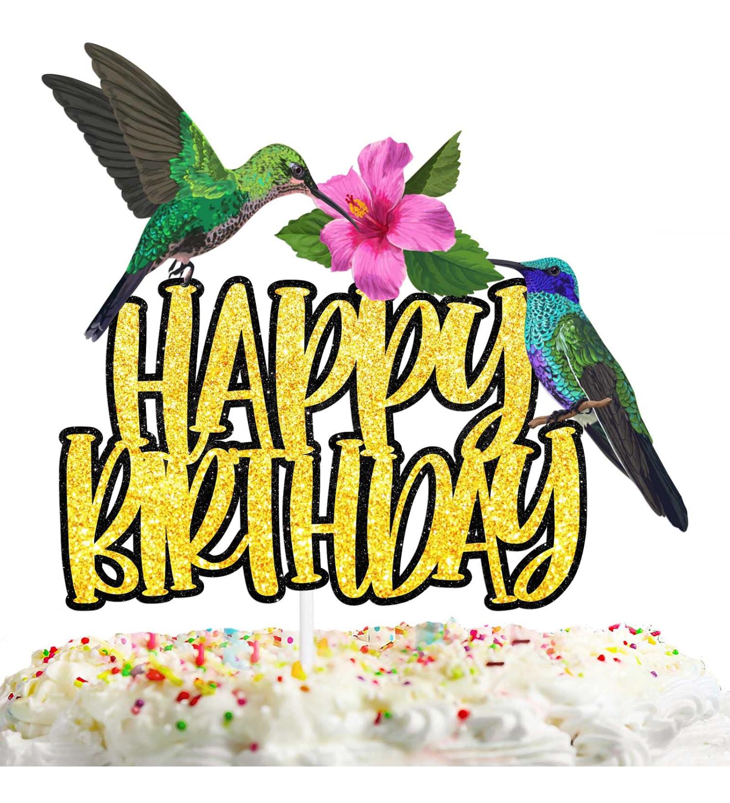 Yellow Glitter Bird Flower Happy Birthday Cake Topper Flying Nature Theme Decor Supplies Woman Lady Birthday Party Decorations - Buy Online on GoSupps.com