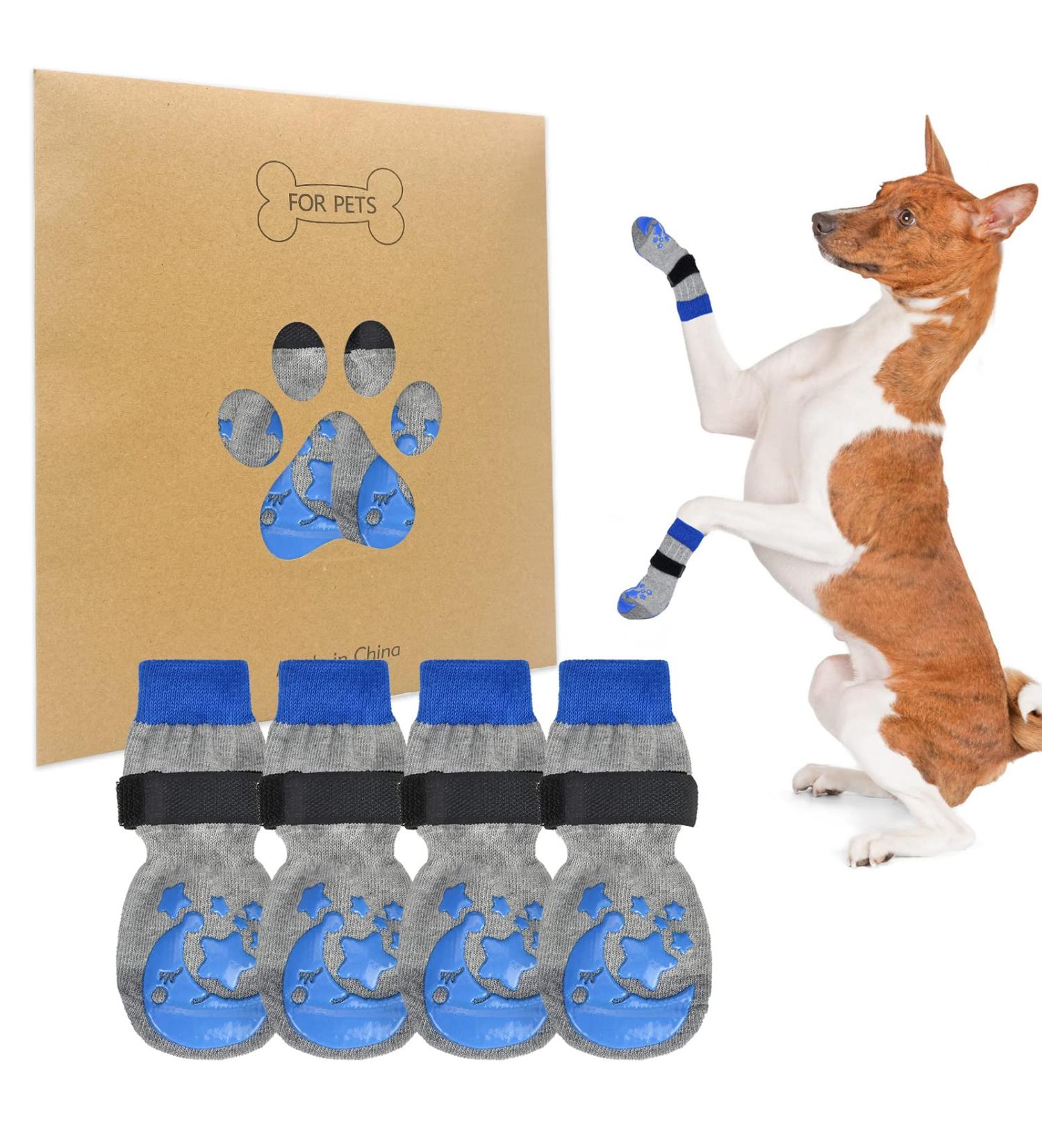 BEAUTYZOO Non Slip Dog Socks - Paw Protector for Dogs on Hardwood Floors - 2 Pairs Anti-Twist Socks for Injury Protection - Moon and Star Blue - Small/Medium (Pack of 4) - Buy Online on GoSupps.com