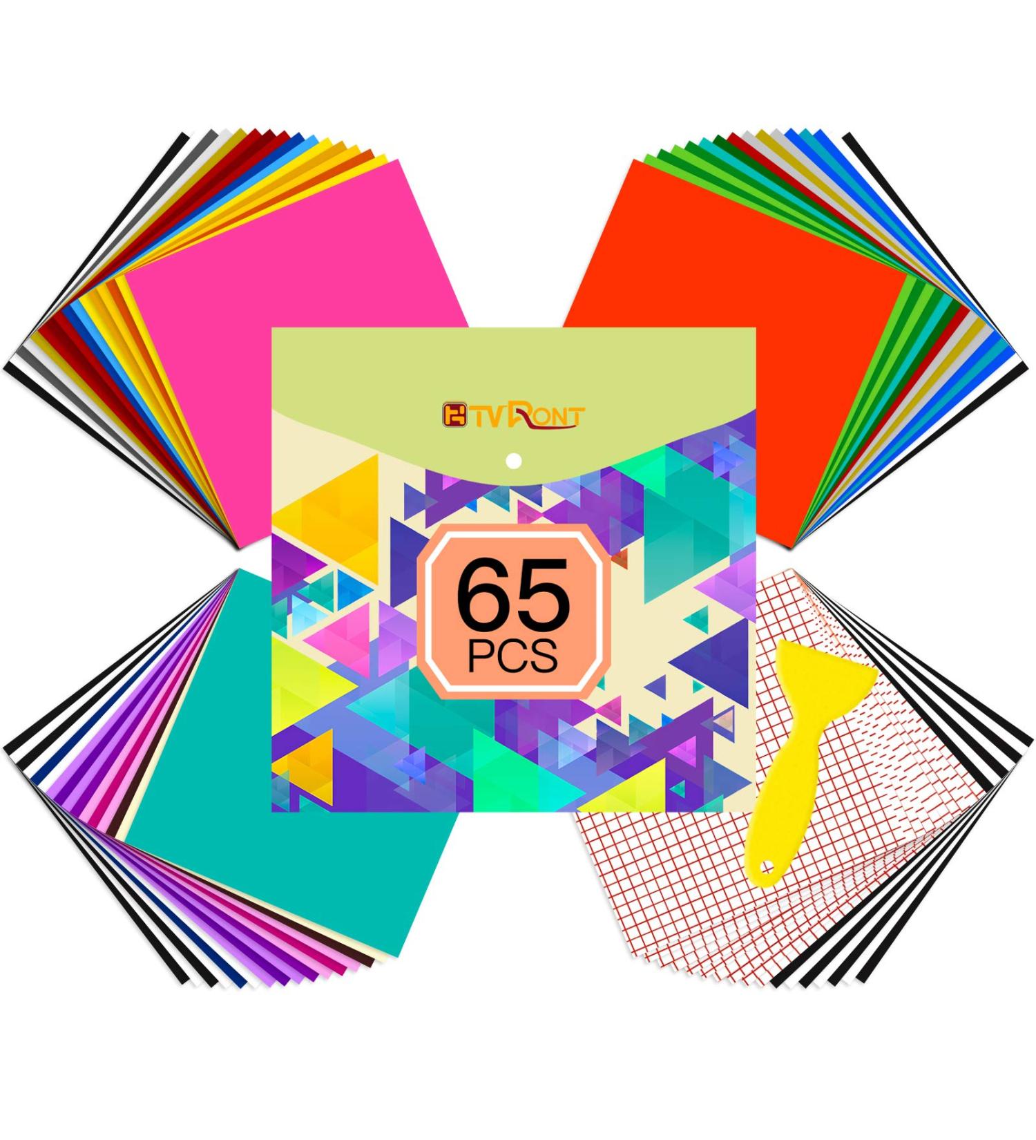 HTVRONT Vinyl for Cricut - 65 Pack Permanent Adhesive Sheets Set with Transfer Tape - Party Decoration, Craft Cutter, Car Decal - Multicolored - Buy Online on GoSupps.com