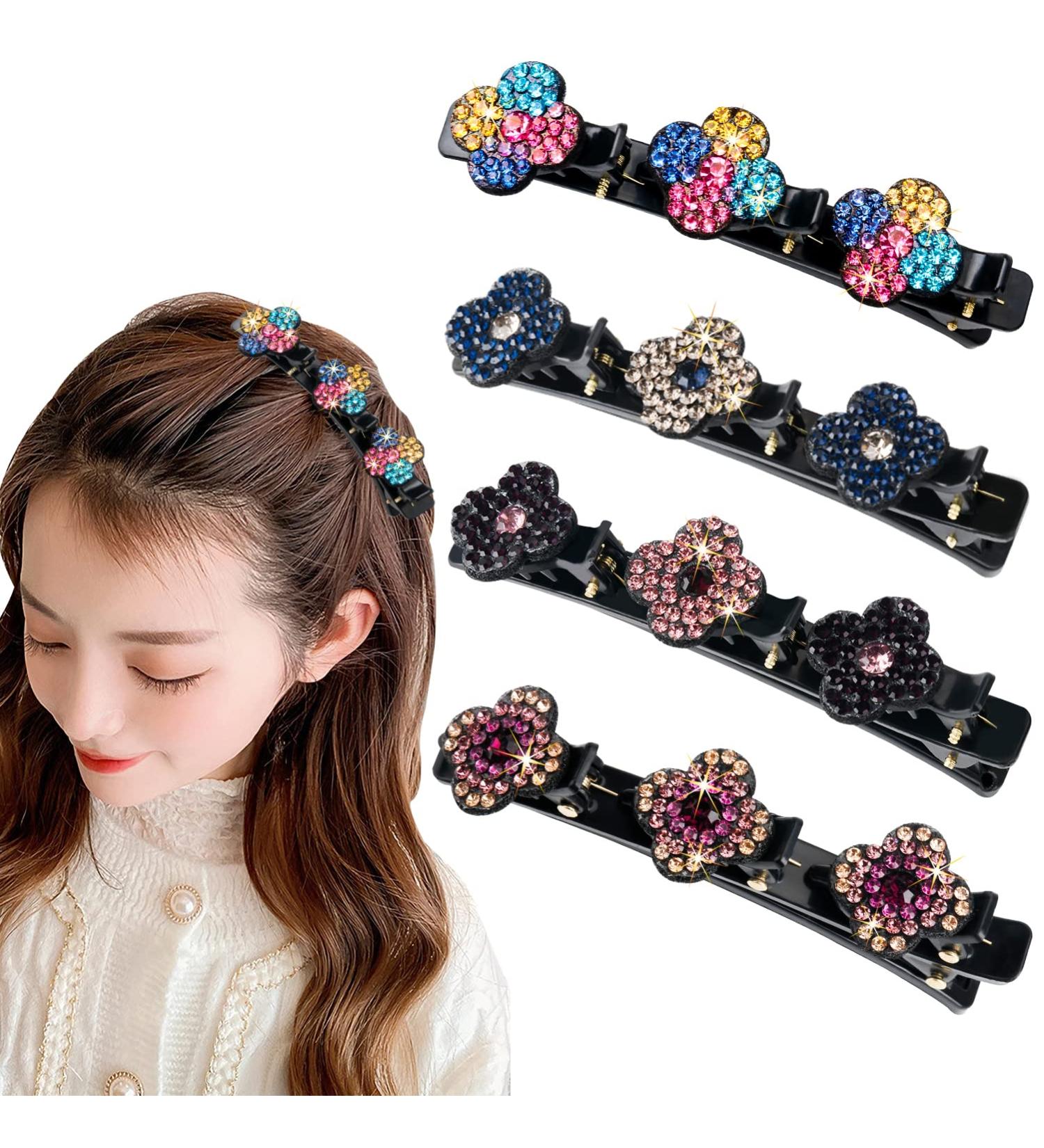 TIGARI Sparkling Crystal Stone Braided Hair Clips Set - 4 Pcs Color A | Rhinestone Hair Accessories for Women and Girls - Buy Online on GoSupps.com