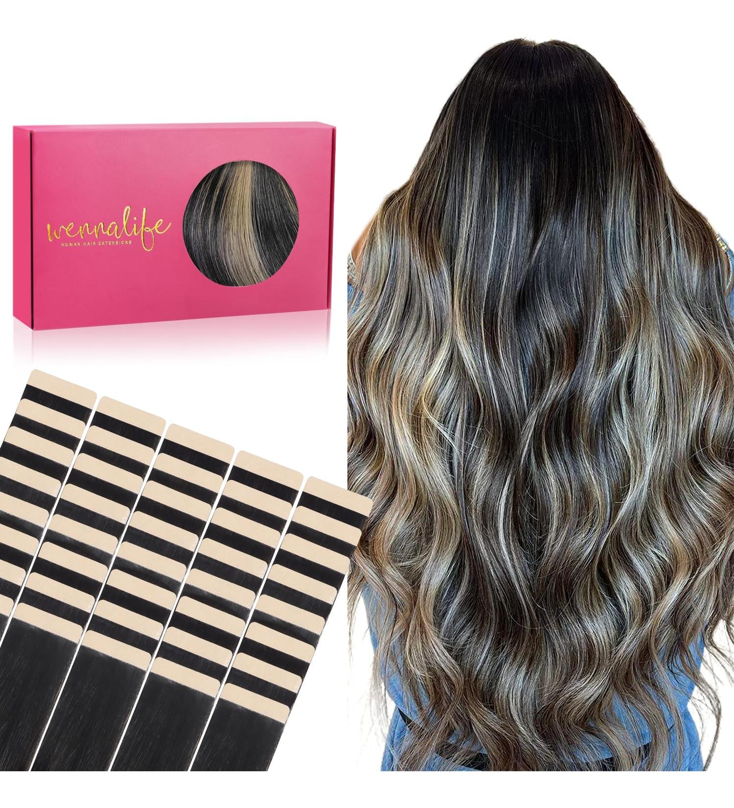 Buy If-of-Hearted Tape Extensions - 40PCS 120g 26 Inch Balayage Real Hair | Invisible Tape In Extensions Natural Black to Light Blonde - Buy Online on GoSupps.com