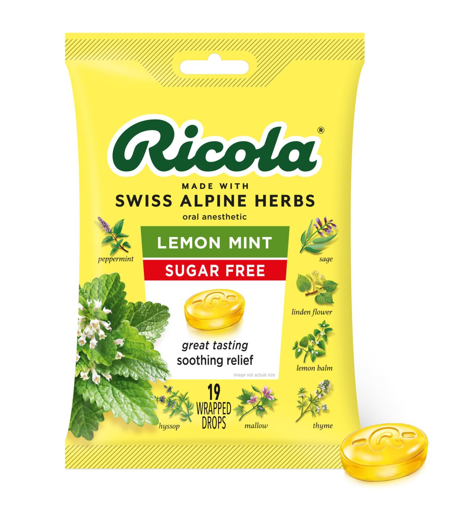 Ricola Sugar-Free Lemon-Mint Herb Throat Drops 19 ct - Buy Online on GoSupps.com