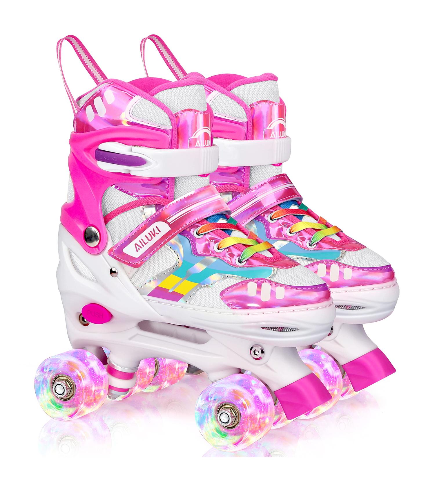 Adjustable Kids Roller Skates with Light up Wheels - Pink Small (10-13C) | For Girls and Boys - Indoor and Outdoor Use - Buy Online on GoSupps.com