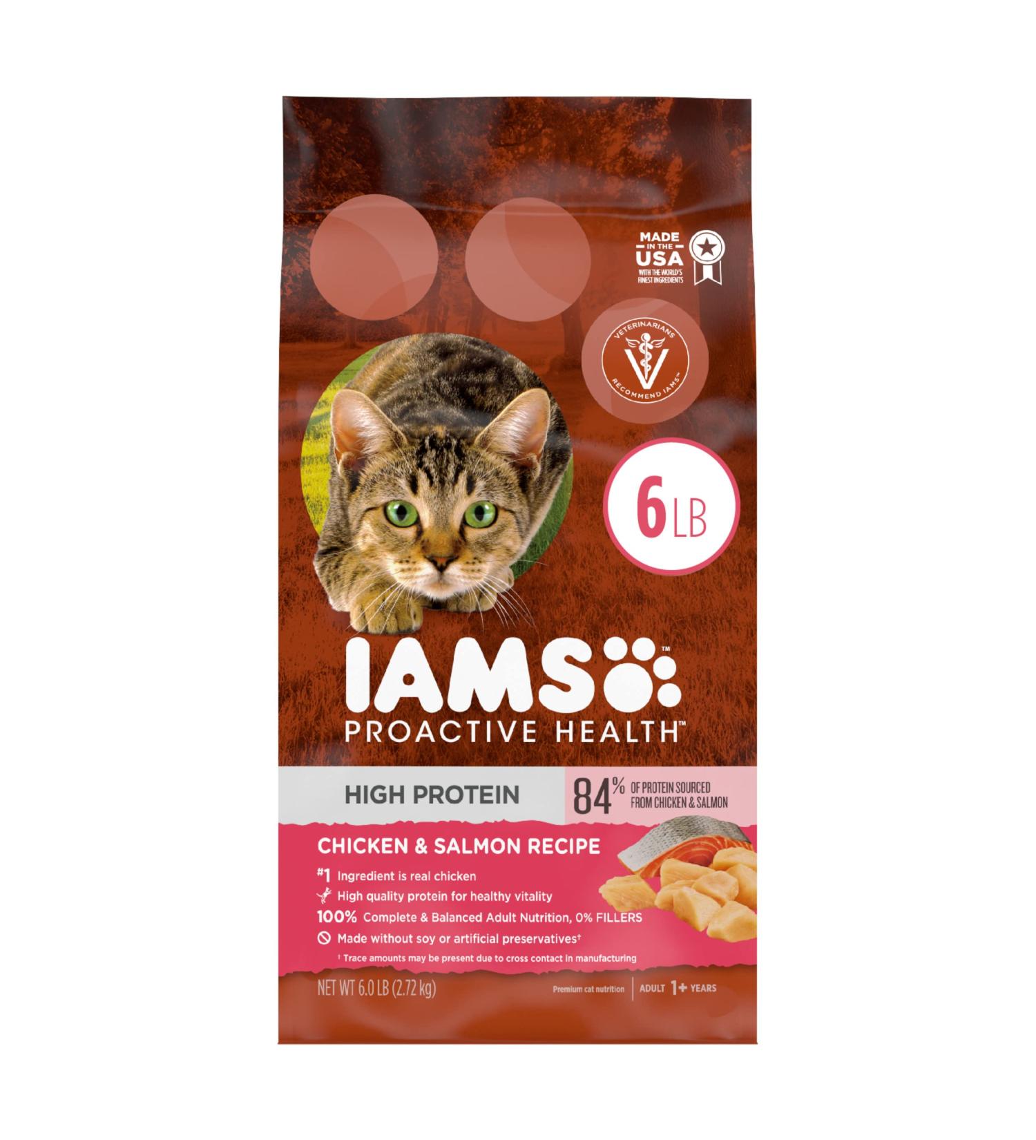 IAMS High Protein Chicken & Salmon Dry Cat Kibble - 6 lb (1 Pack) - Buy Online on GoSupps.com