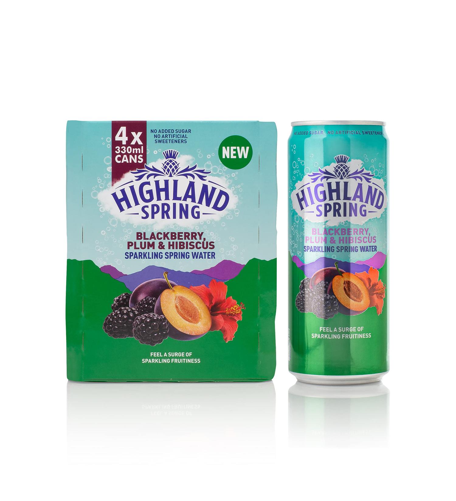 Highland Spring Sparkling Spring Water Blackberry Plum & Hibiscus 4 x 330ml - Buy Online on GoSupps.com