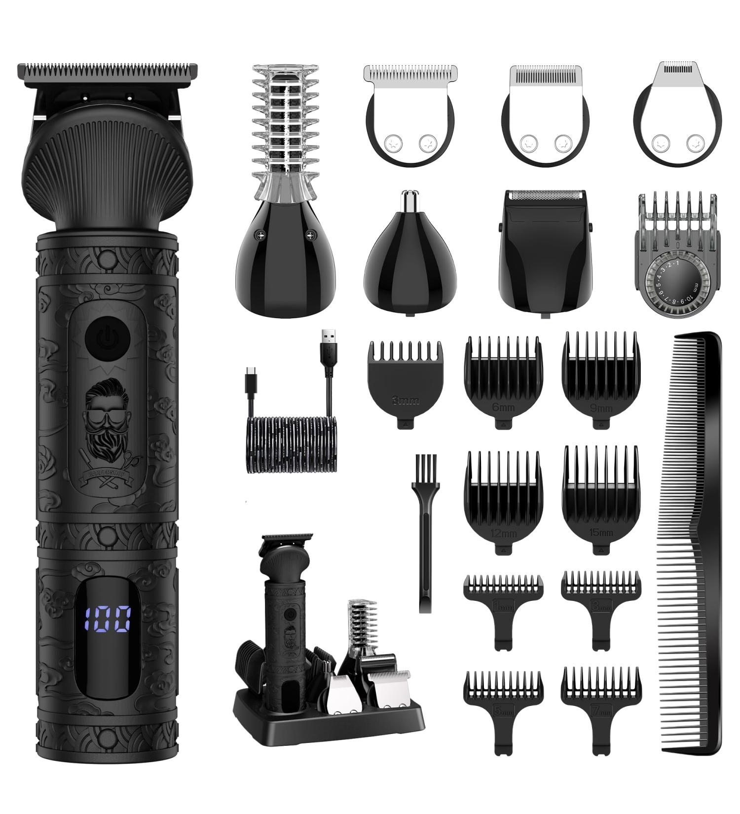 Scttomon Beard Trimmer for Men - Professional 7 in 1 Grooming Kit, T-Blade Trimmer, Electric Shaver, Nose & Body Trimmer - Cordless Black - Buy Online on GoSupps.com