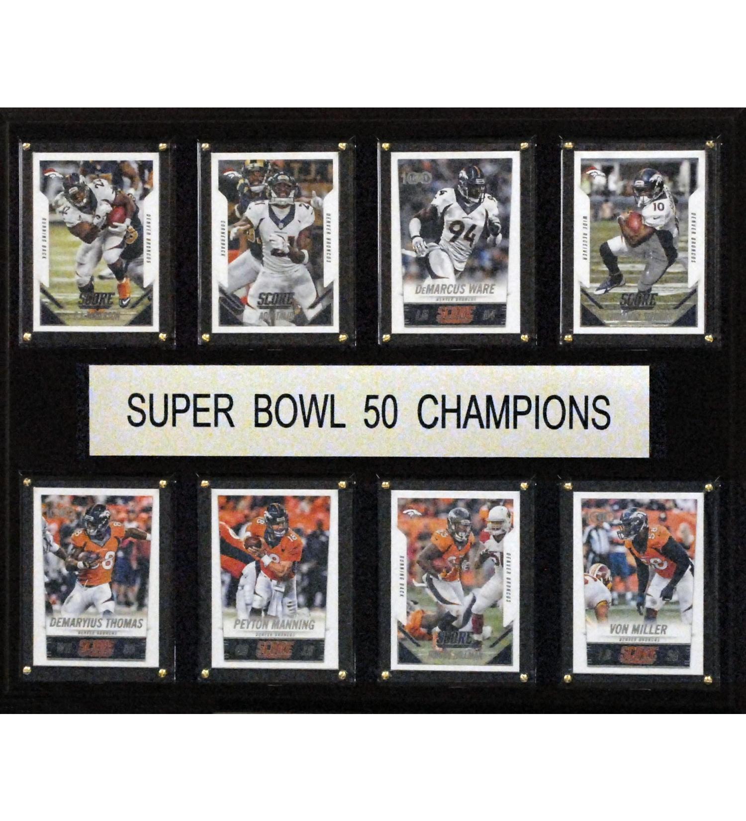C&I Collectables NFL Denver Broncos Super Bowl 50-8-Card Plaque Frame, 12" x 15", Brown