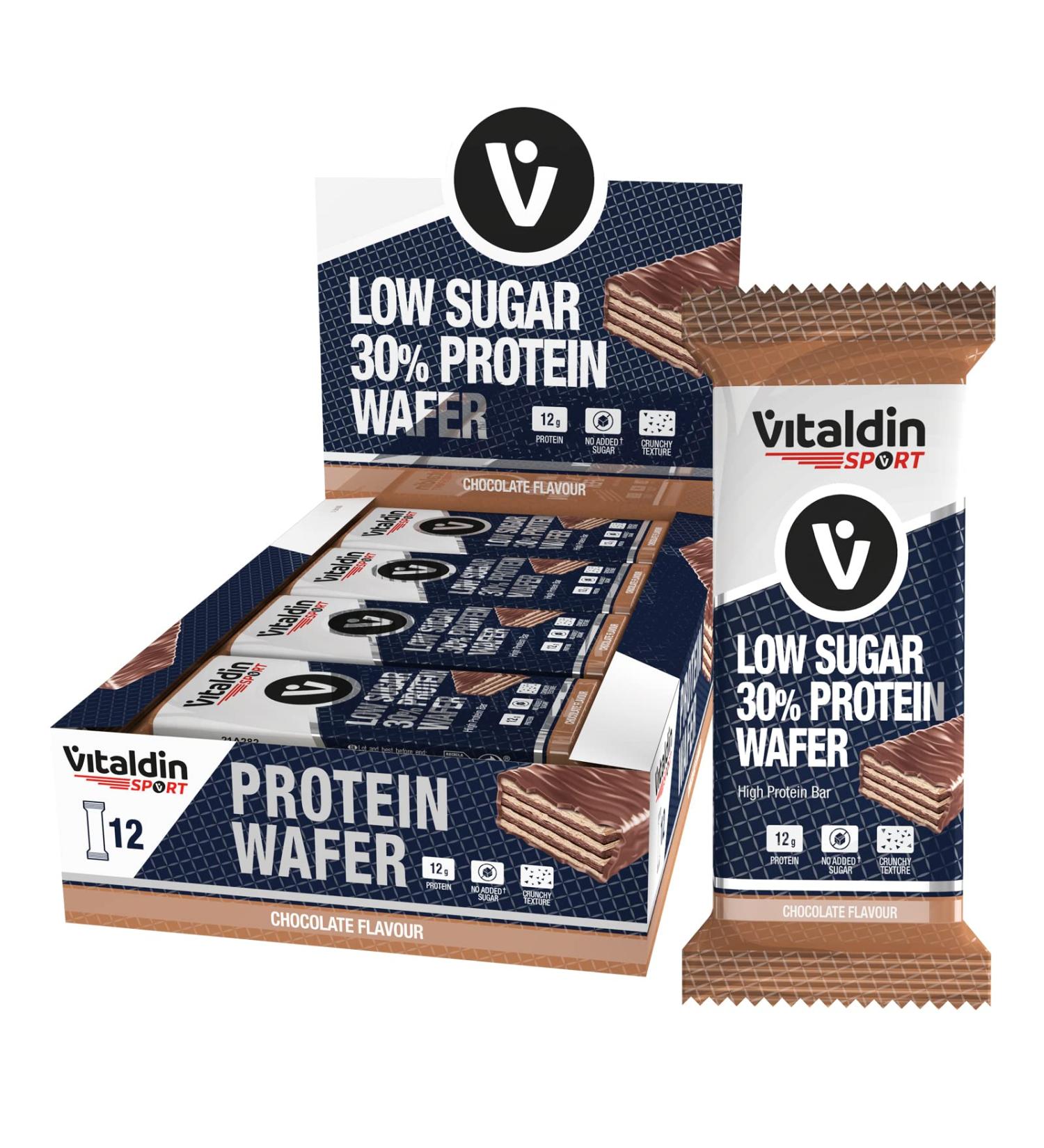 VITALDIN SPORT Low Sugar 30% Protein Wafer Chocolate-12 Protein Wafer Bars with Wafers x40gr Chocolate Flavor - High Protein and Low Sugar - No Added Sugars - Buy Online on GoSupps.com