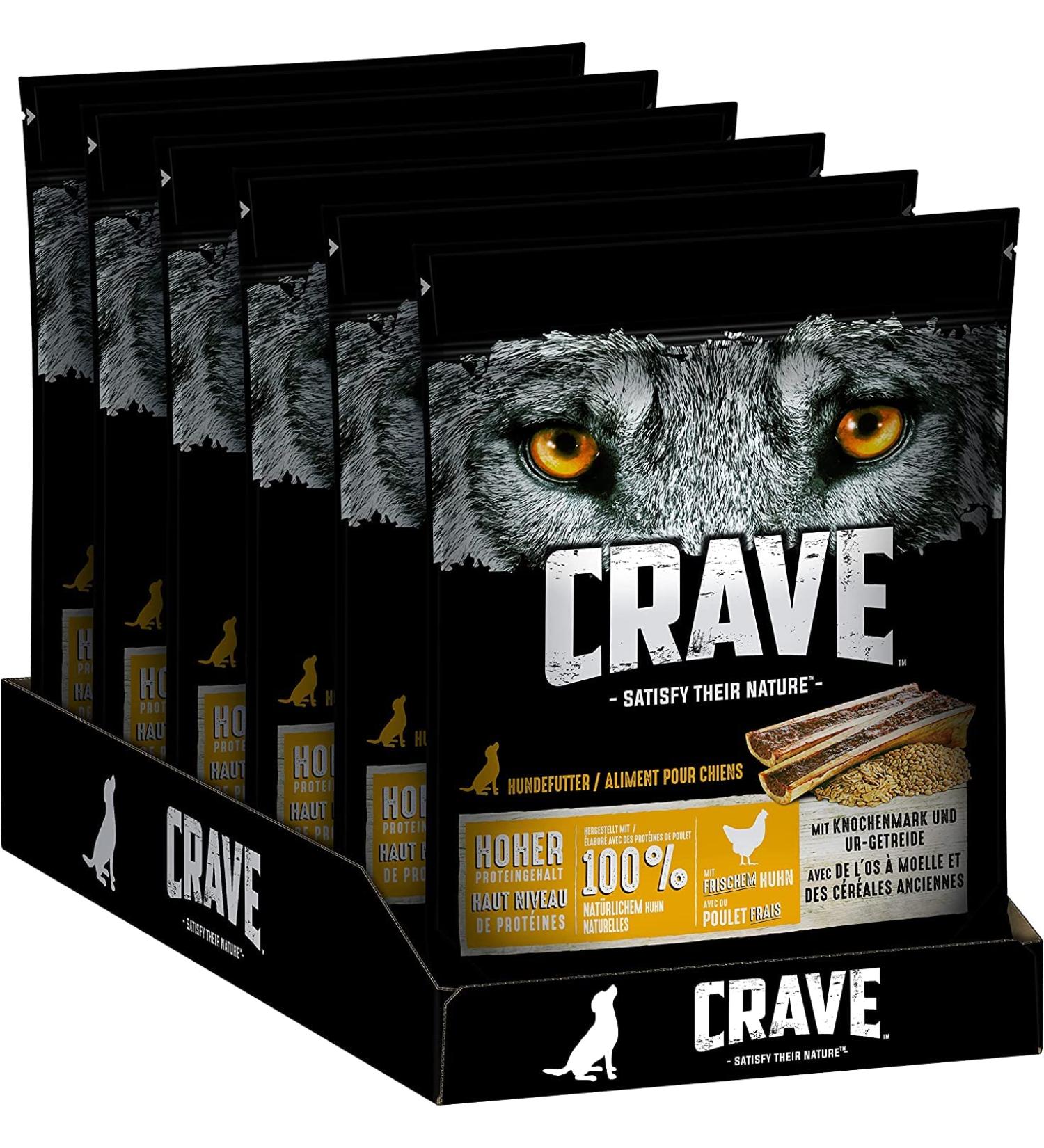 Crave Premium Grain-Free Dry Dog Food - Chicken with Bone Marrow & Primeval Cereals - High Protein - 6 x 1kg (6kg Pack) - Buy Online on GoSupps.com